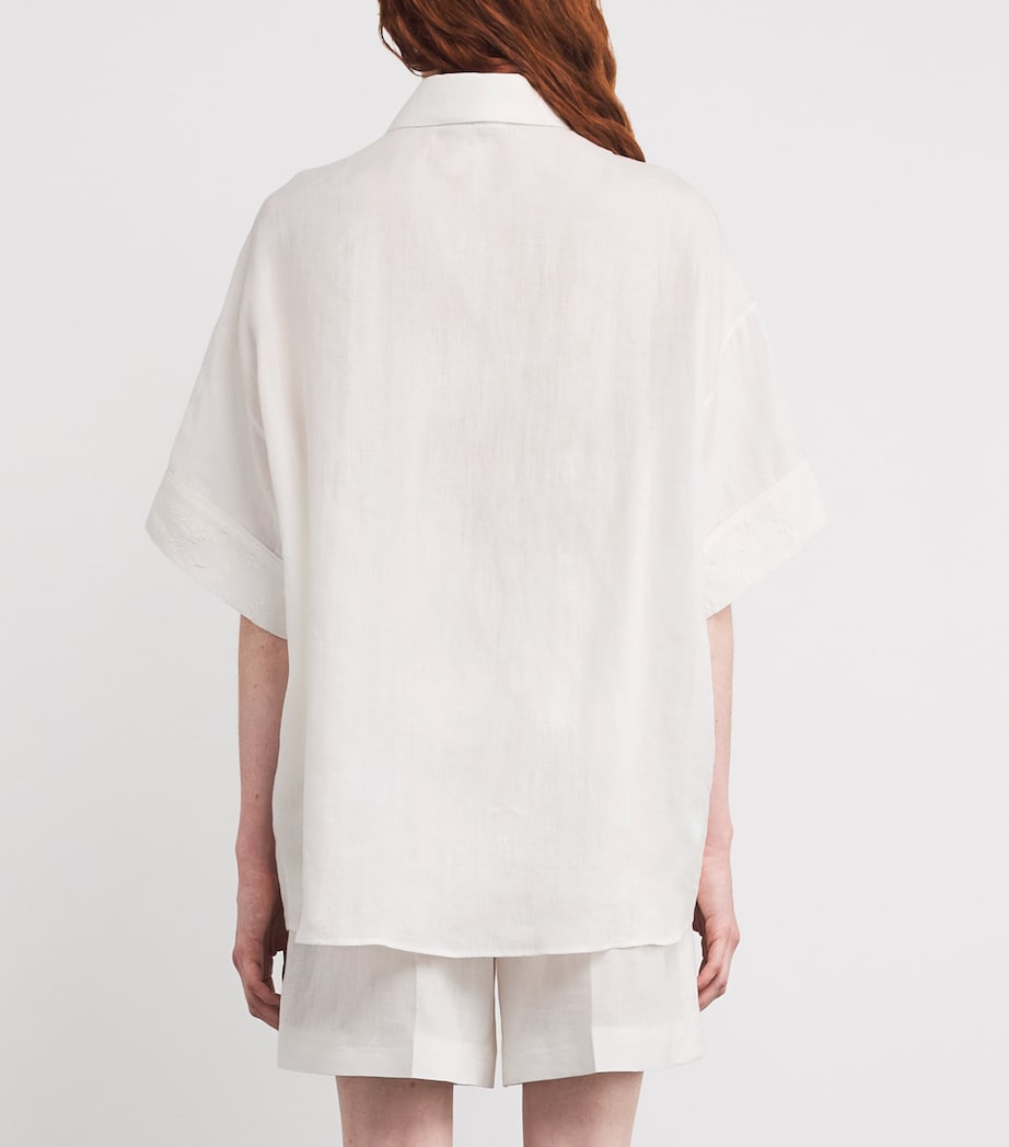 x Harrods Linen Embroidered Collared Shirt BIANCO Image 4