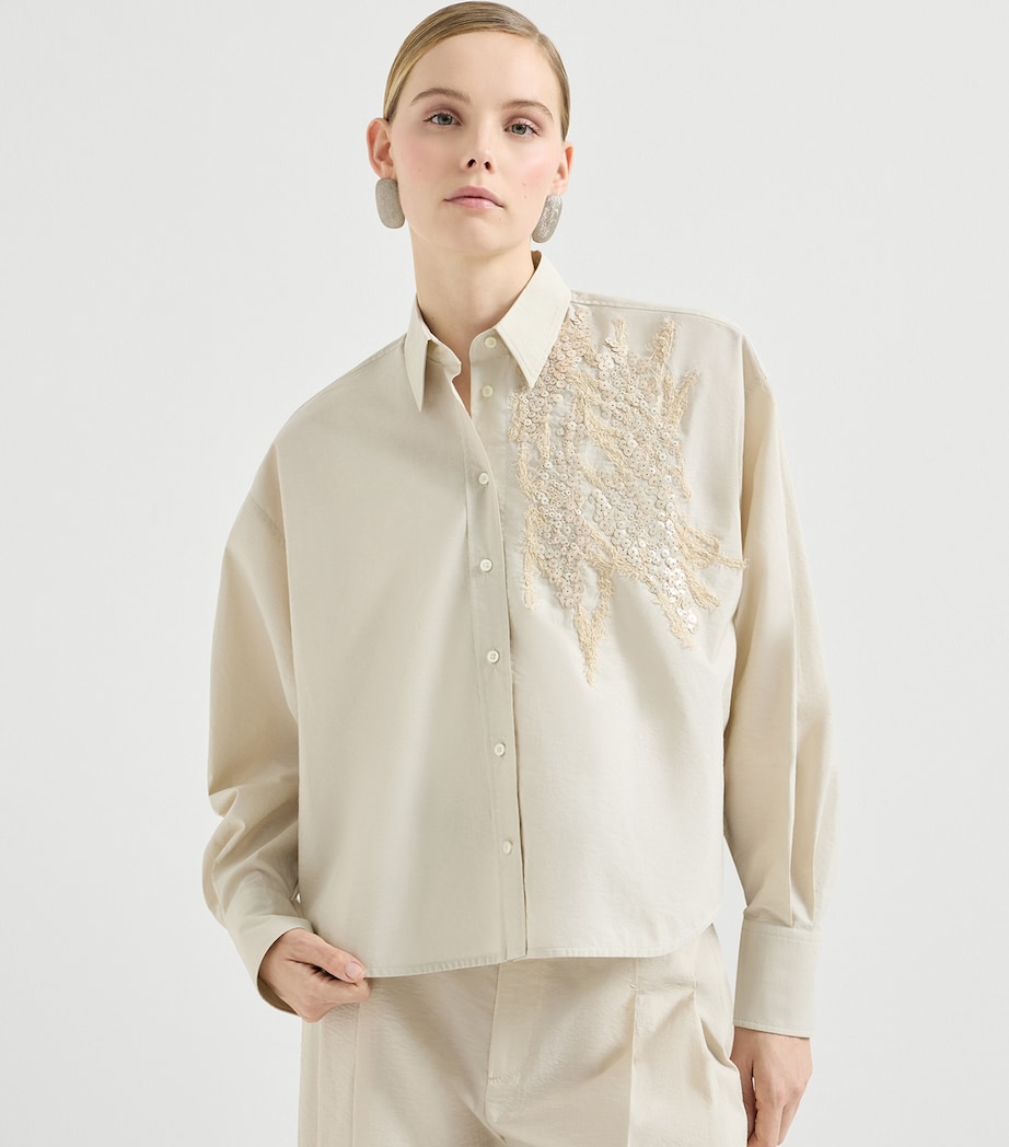 Brunello Cucinelli Womens Cotton-Blend Embroidered Poplin Shirt Image 3