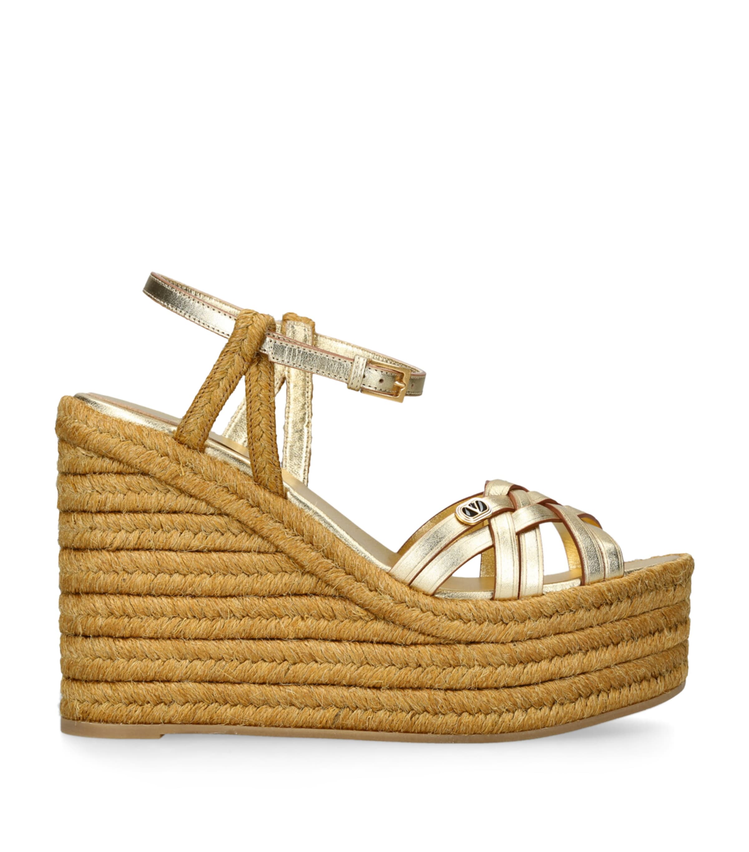 Valentino Garavani Leather Bribri Wedge Sandals Gold Comb Image 1