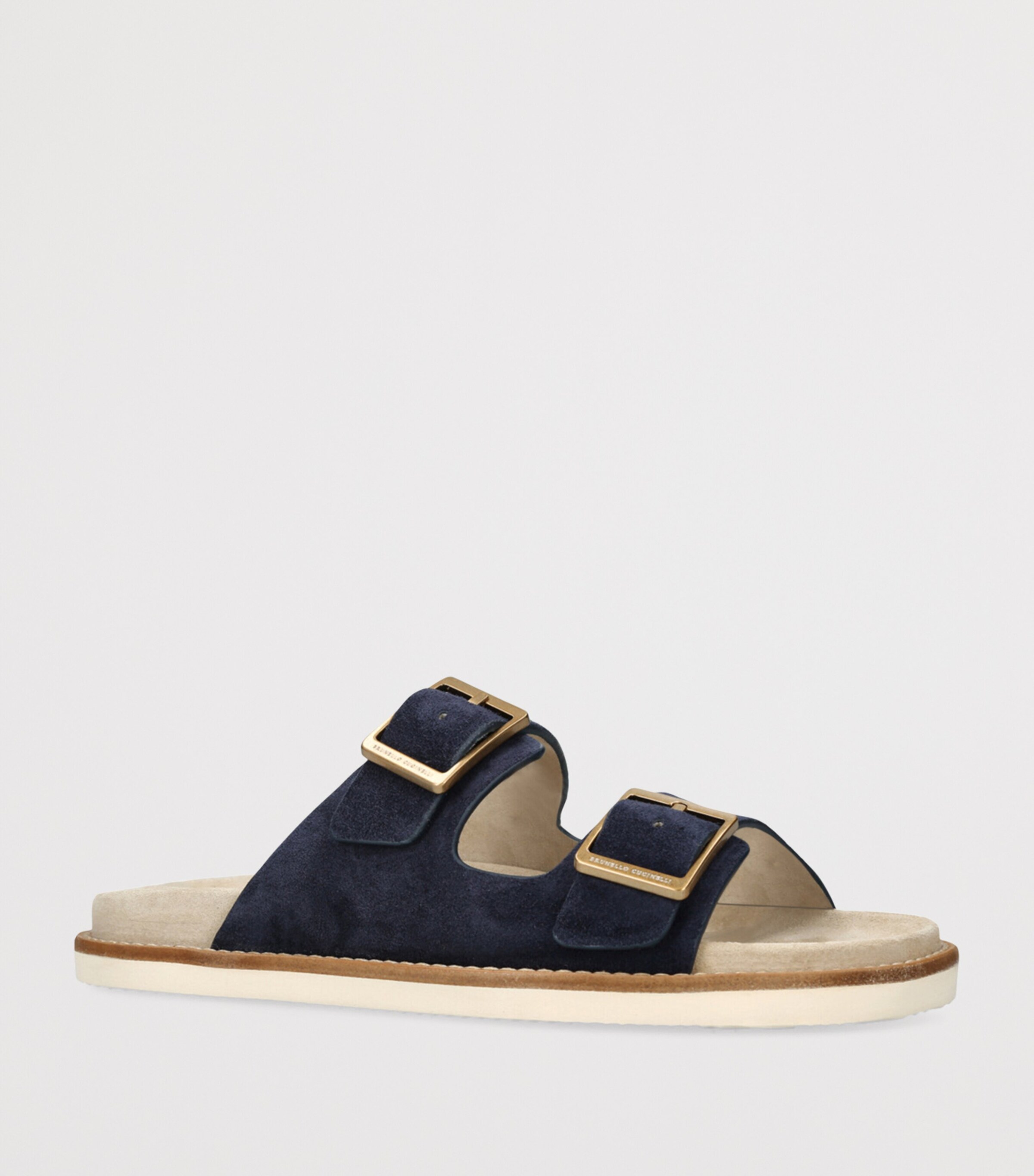 Brunello Cucinelli Navy Suede Double-Strap Sandals | Harrods US display picture 3