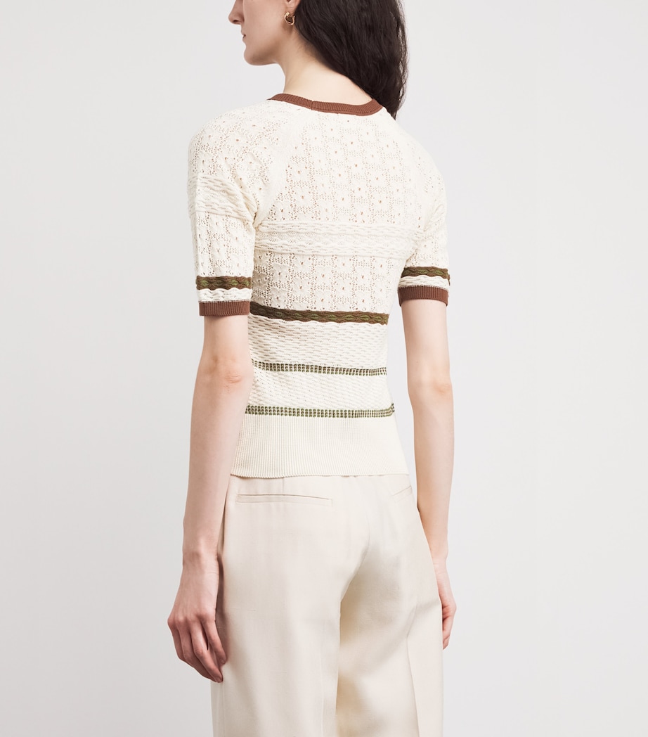 Cotton Knitted Stripe T-Shirt BTG180 BUT/TOB/GRN Image 4