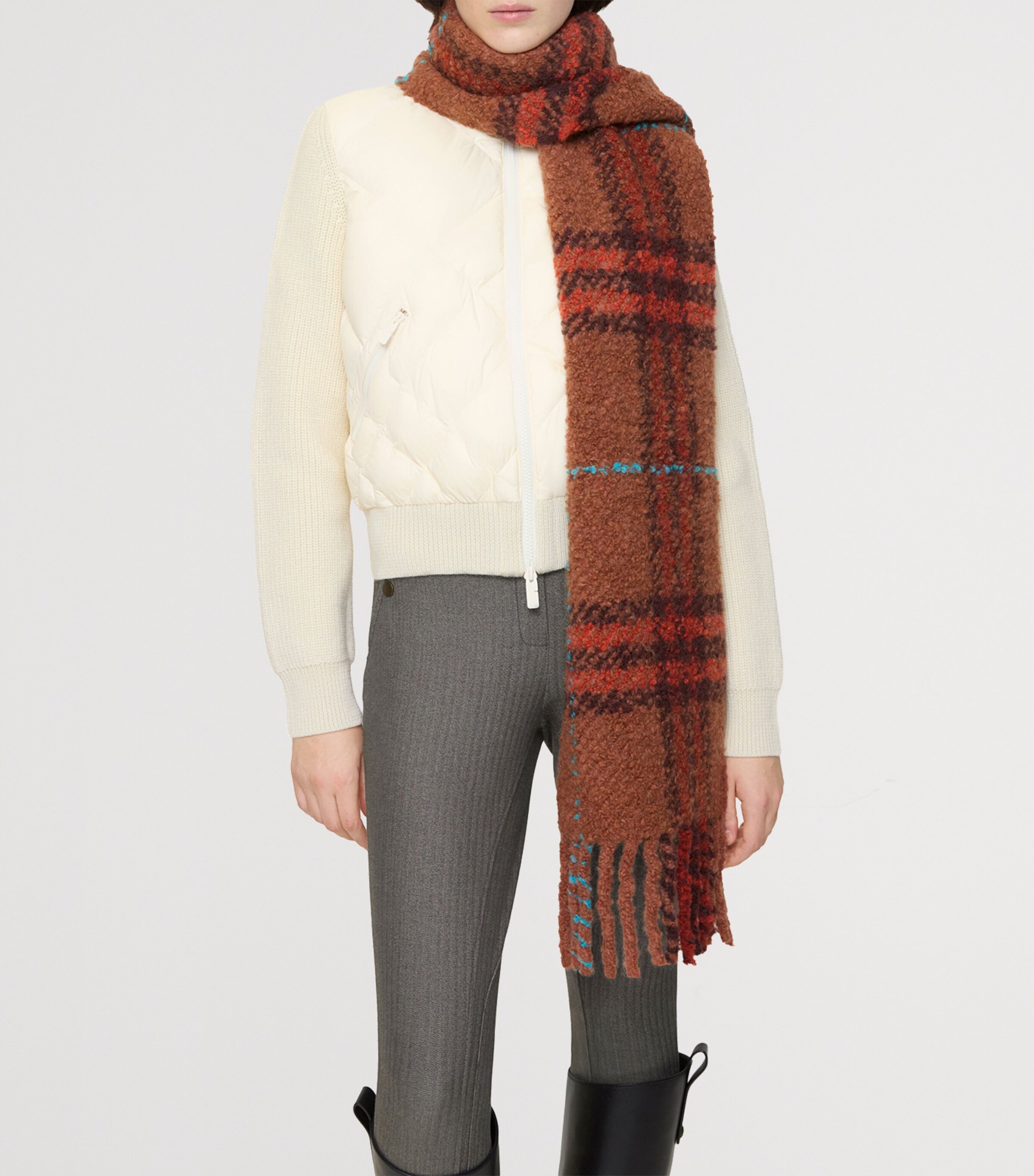 Burberry Alpaca-Wool Bouclé Check Scarf Ginger Brown Image 4