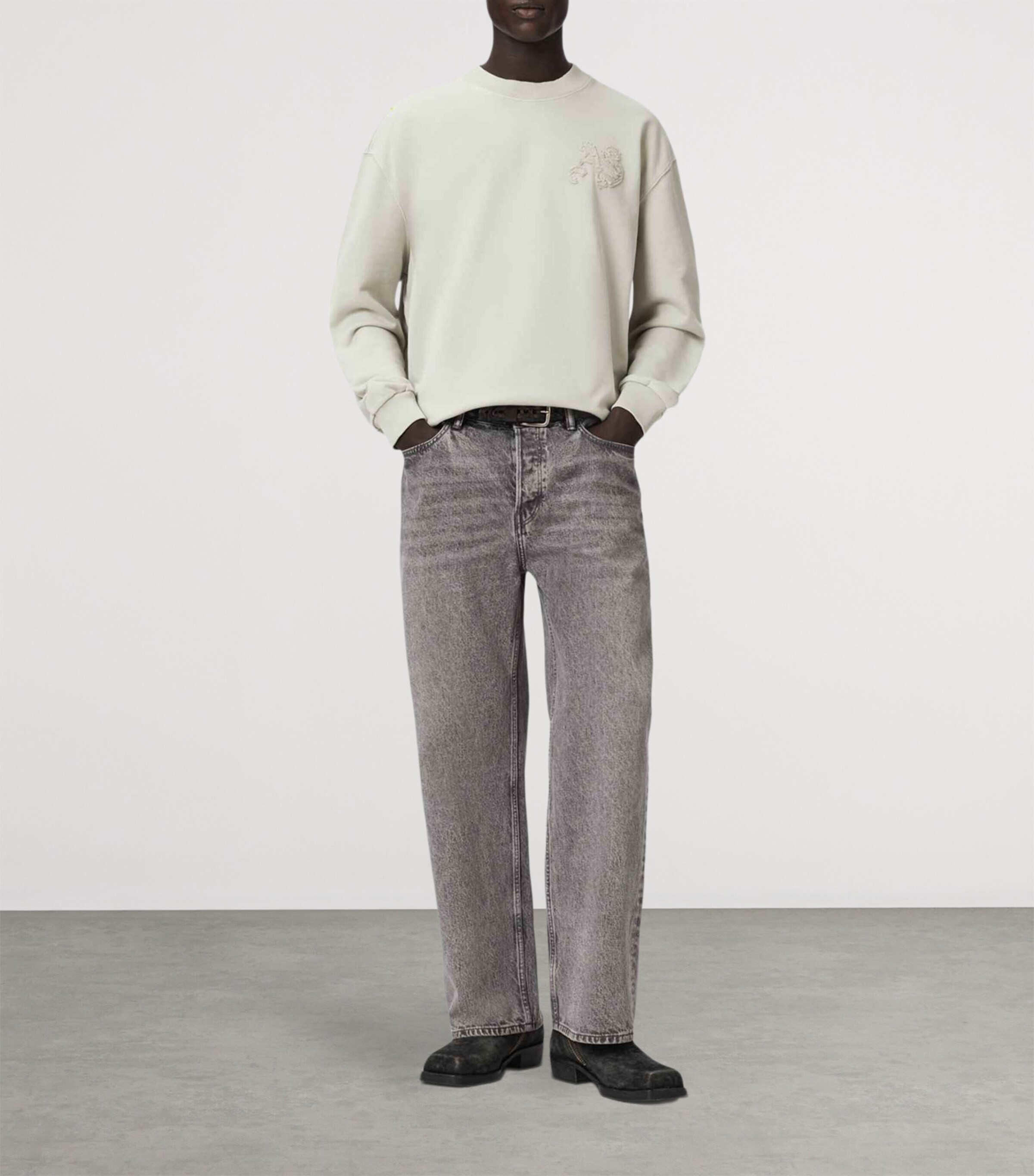 AllSaints Mens Organic Cotton Insignia Sweatshirt Sea Green Image 2