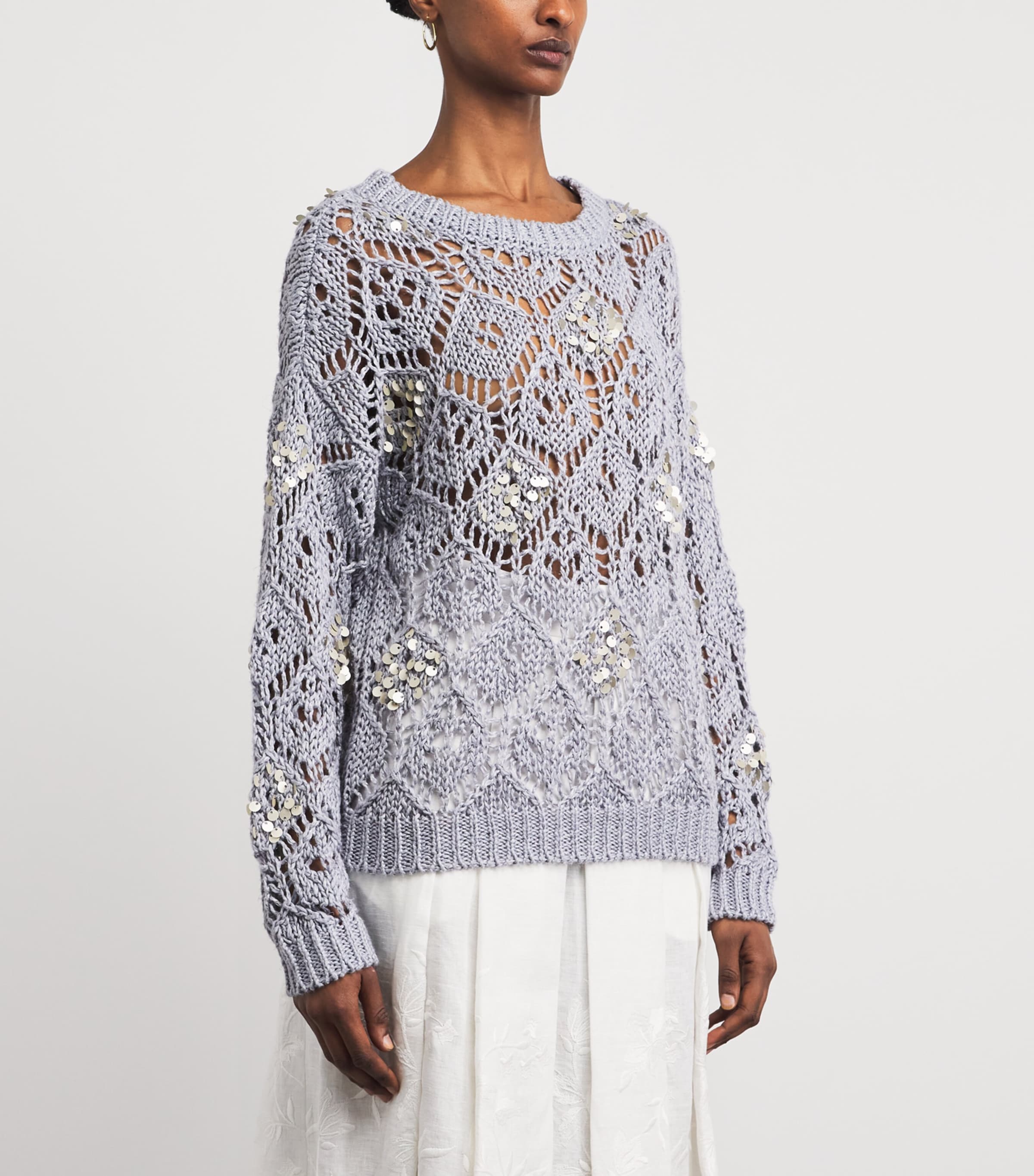 Eleventy Womens Linen Sequin-Embellished Sweater Nuvola Image 4