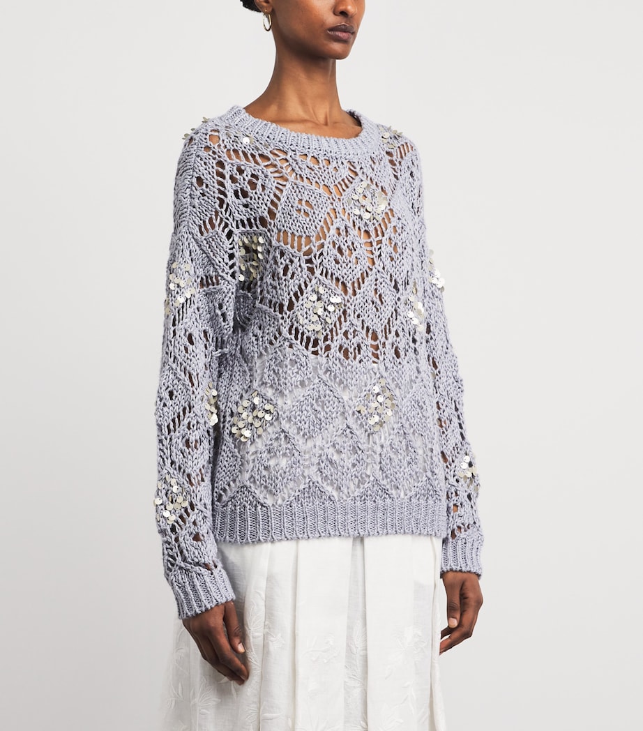 Eleventy Womens Linen Sequin-Embellished Sweater Nuvola Image 4