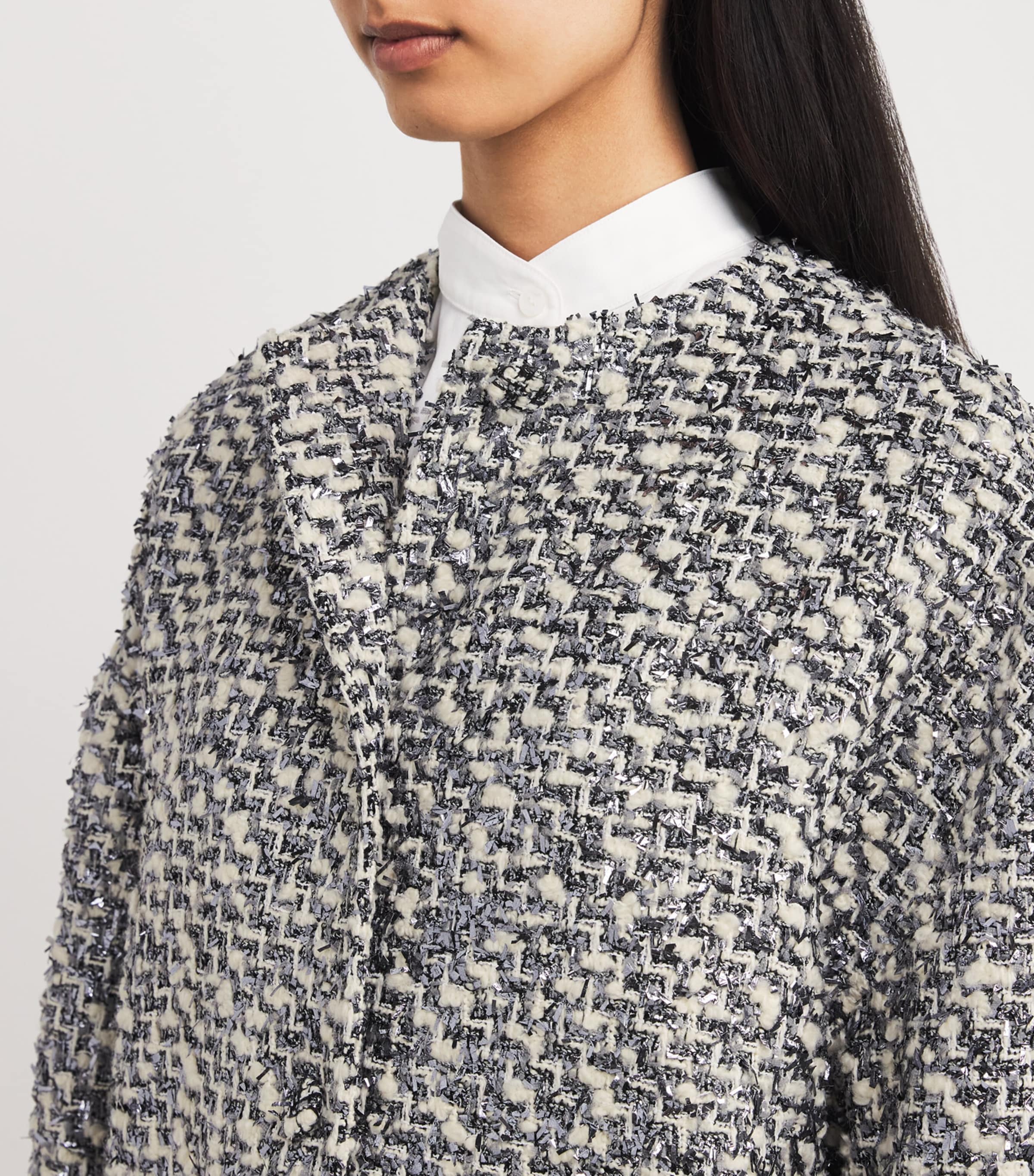 NOMADISSEM Womens Tweed Cropped-Sleeve Jacket Melange Image 6