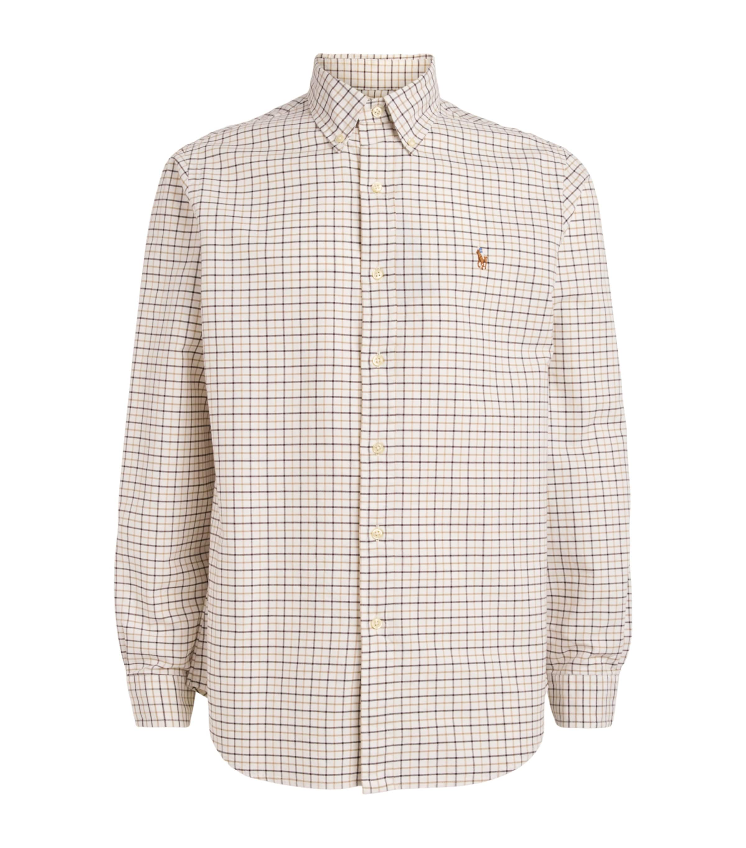 Polo Ralph Lauren Mens Custom-Fit Tattersall Oxford Shirt White Brn Mlt Image 1