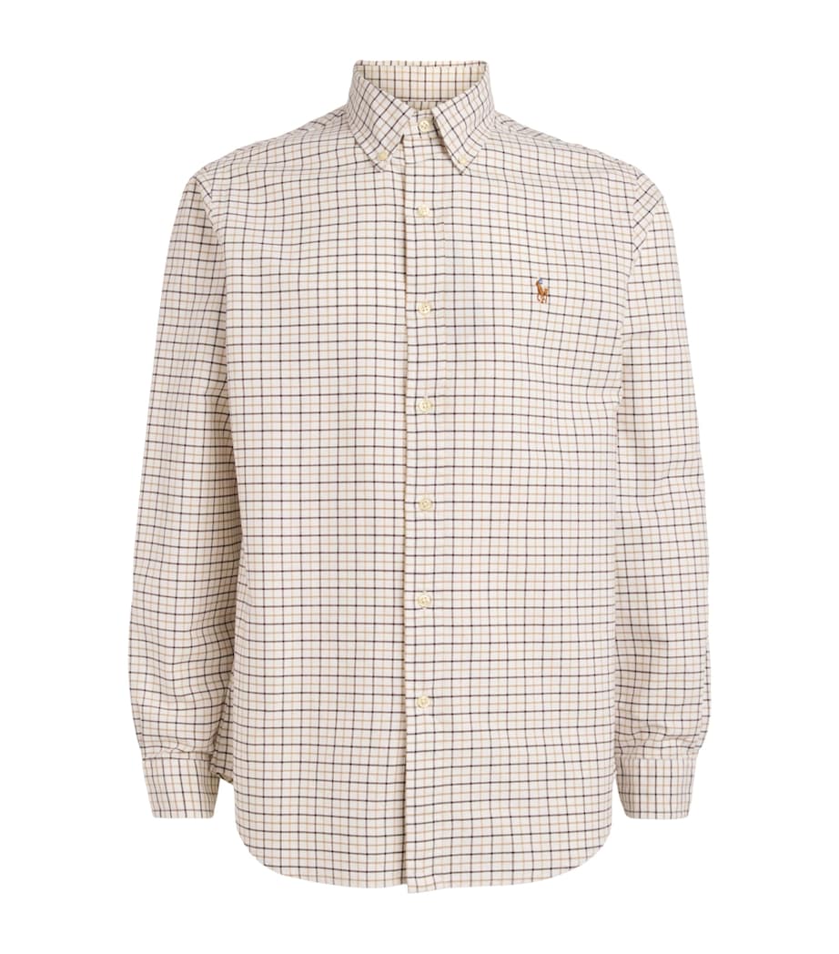 Polo Ralph Lauren Mens Custom-Fit Tattersall Oxford Shirt White Brn Mlt Image 1