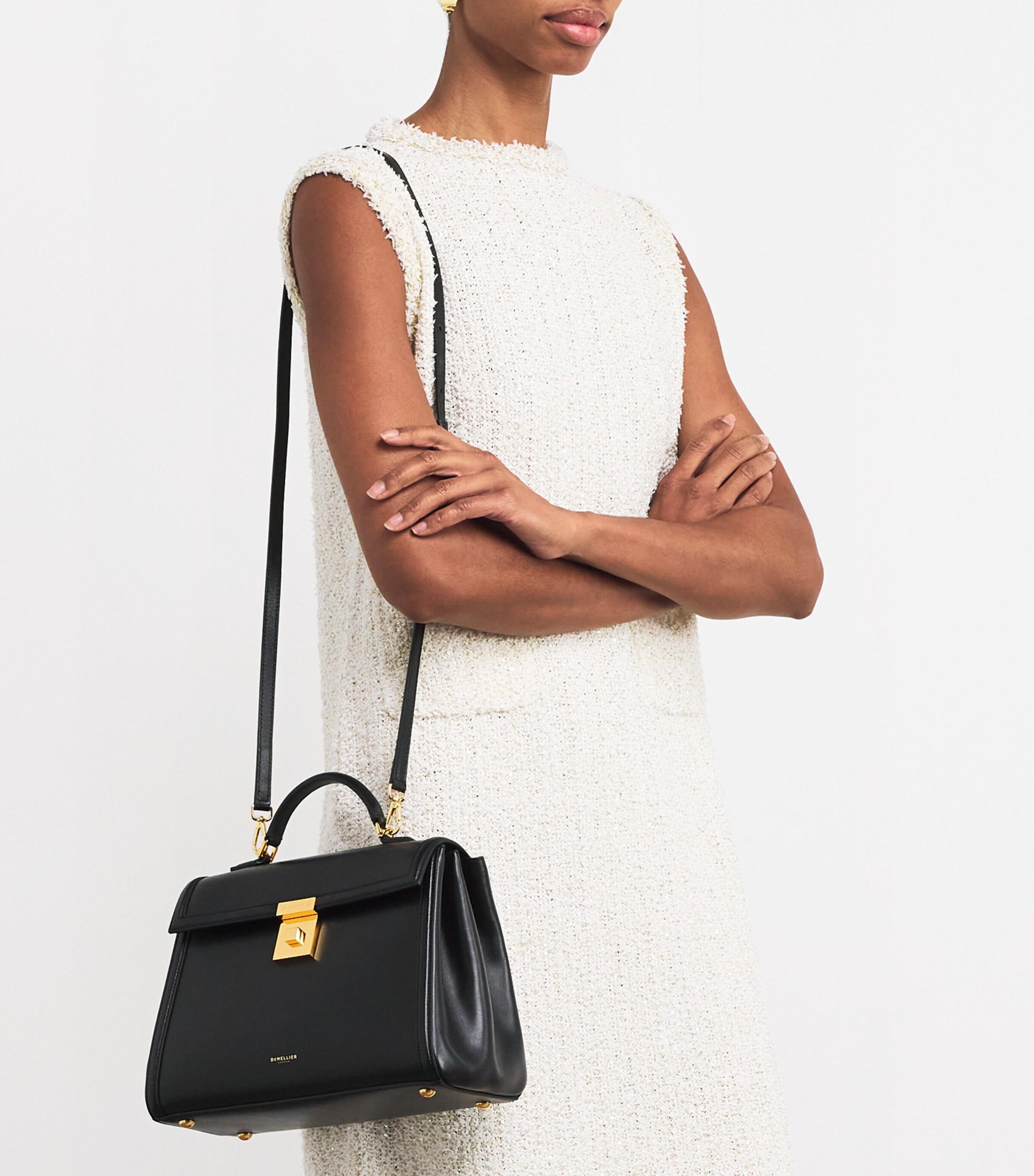 Demellier Leather Midi Paris Top-Handle Bag Black Image 2