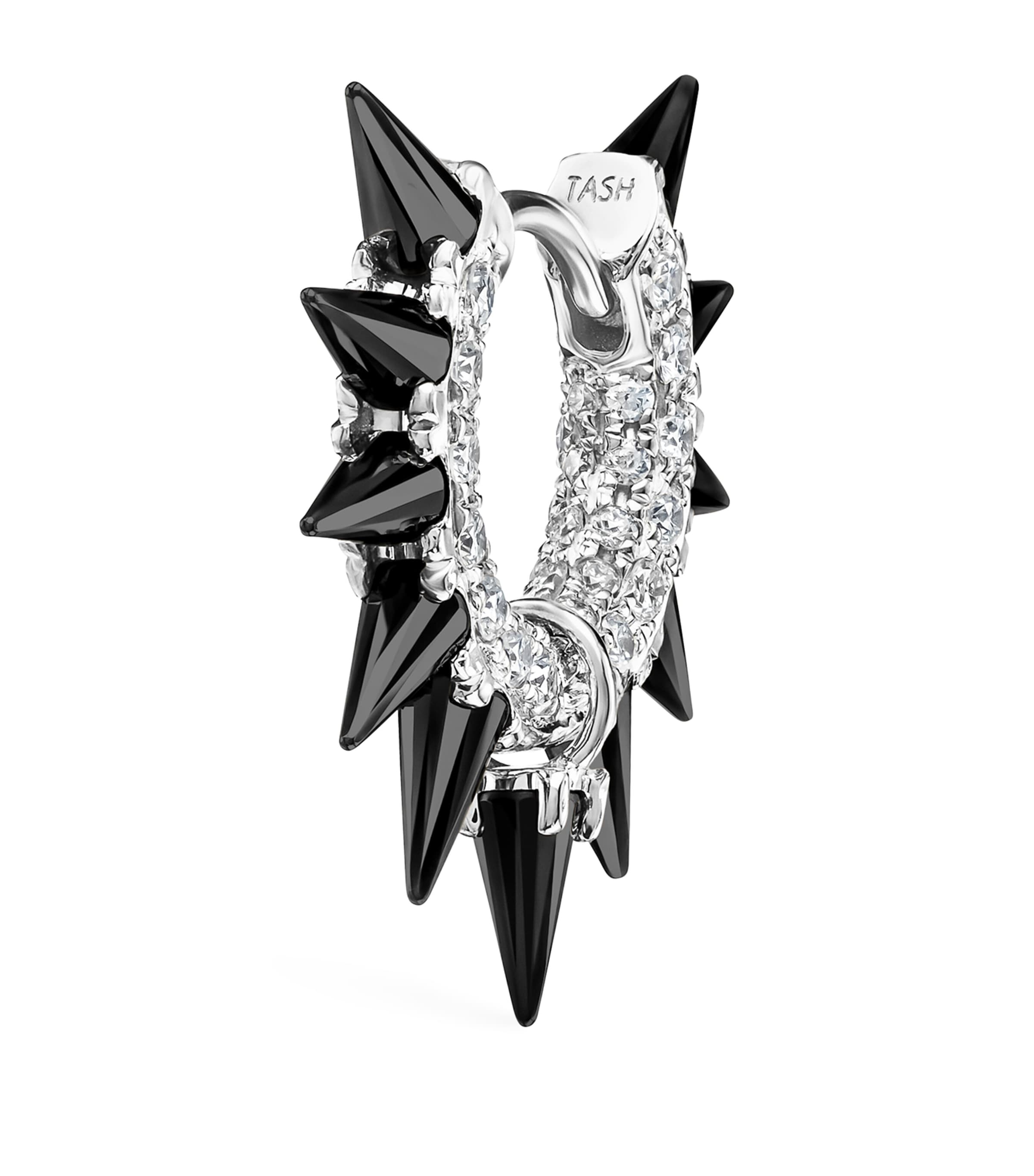 Shop Maria Tash White Gold Black Moissanite Mohawk And Diamond Pavé Hoop Earring