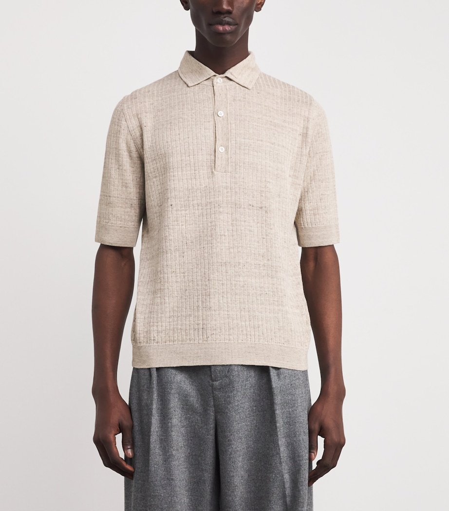 Cotton Knit Polo Shirt 215 BEIGE Image 3