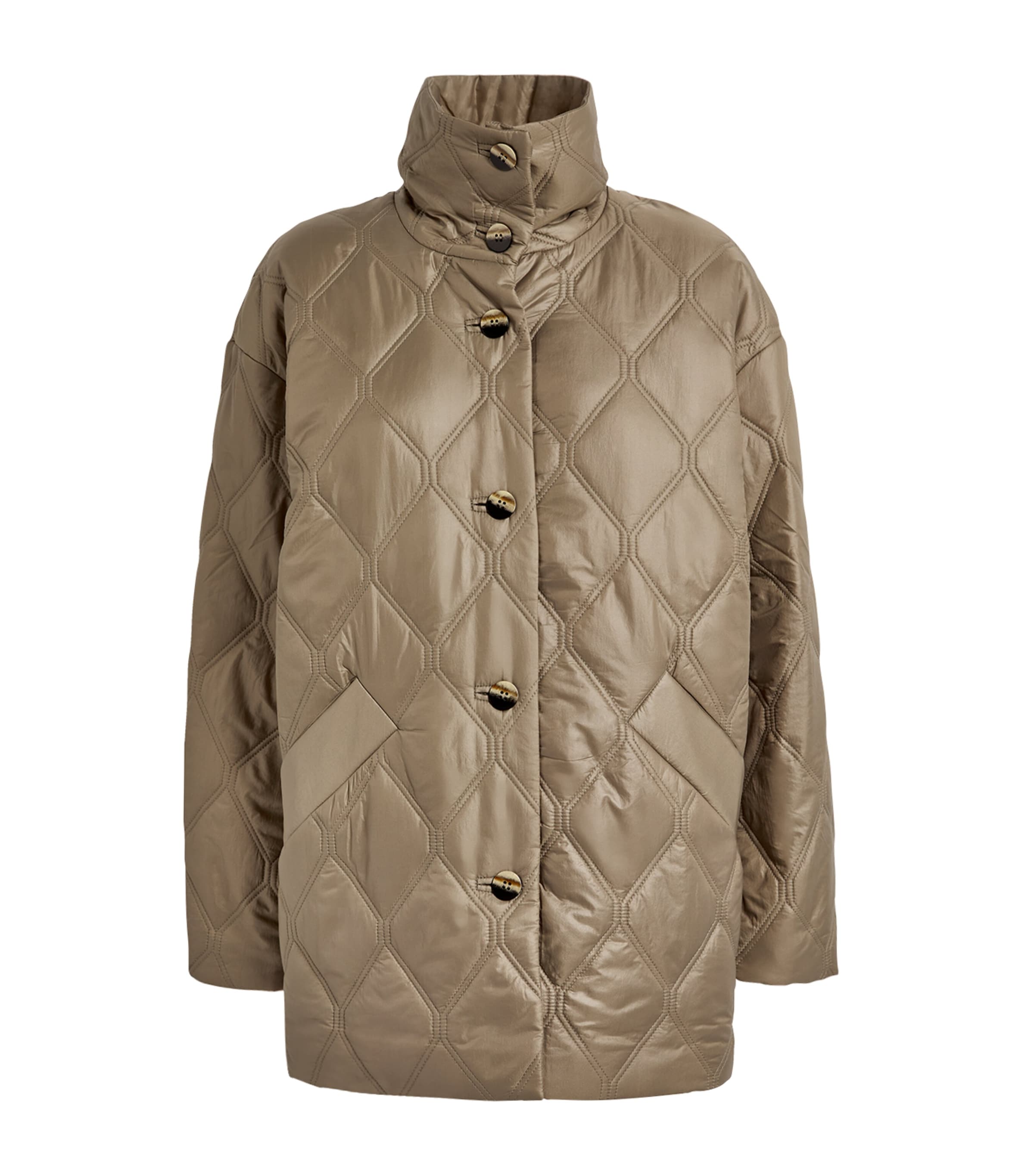 Ganni Quilted Jacket In Brown