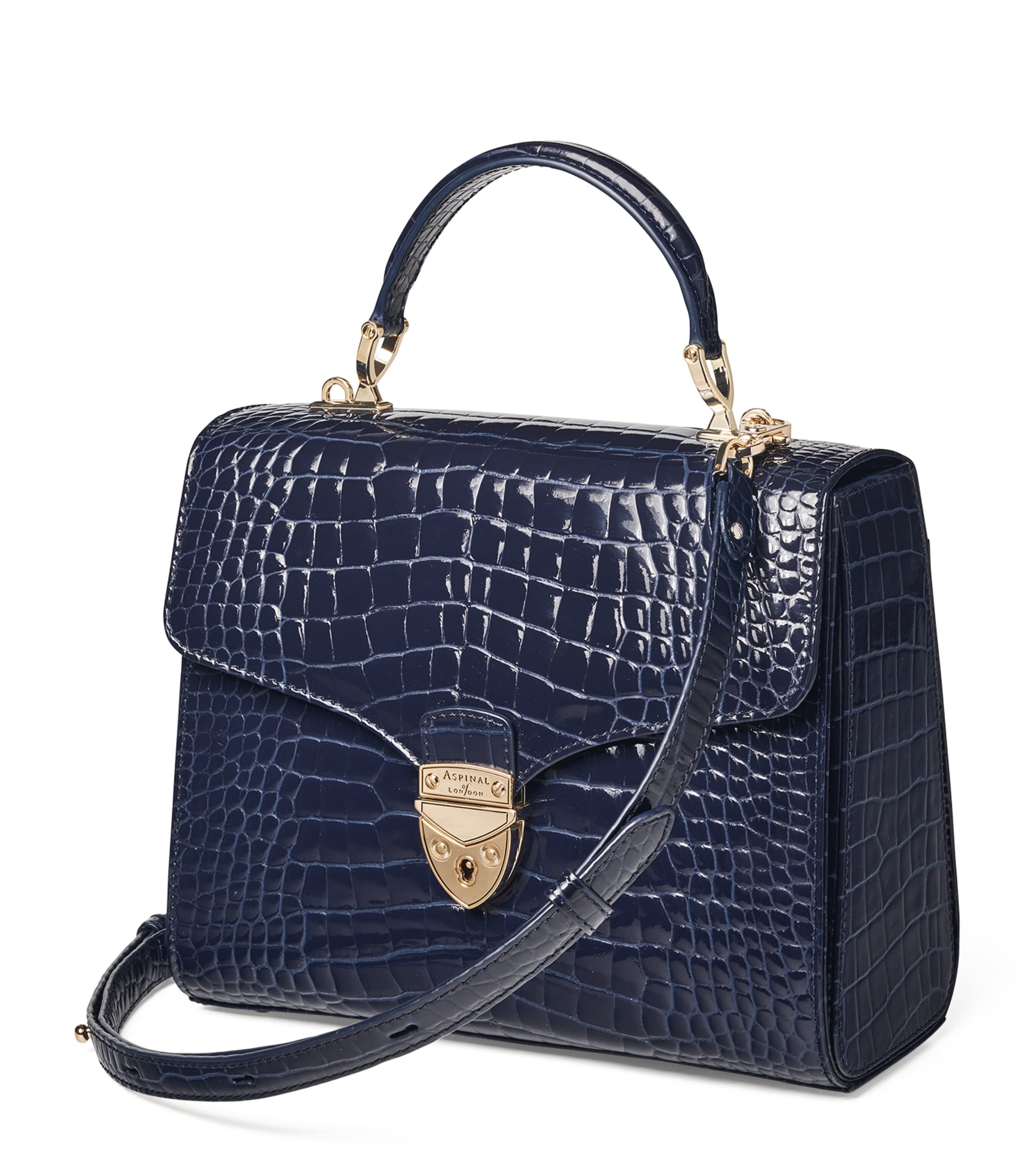Aspinal Of London Womens Midnight Mayfair Croc-embossed Leather Shoulder Bag In Blue