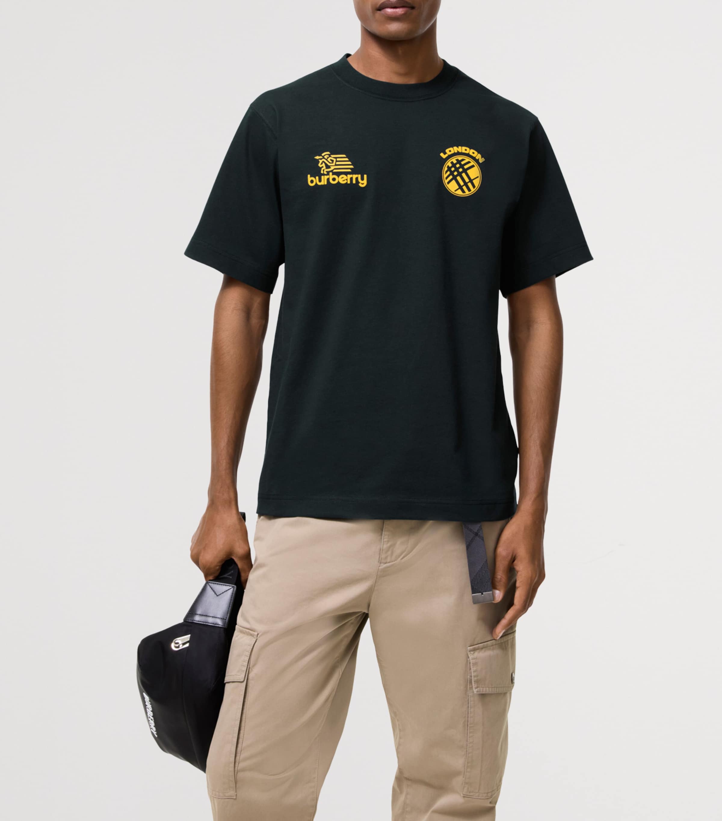 Burberry Mens Cotton Logo Badge T-Shirt Teal Blue Image 2