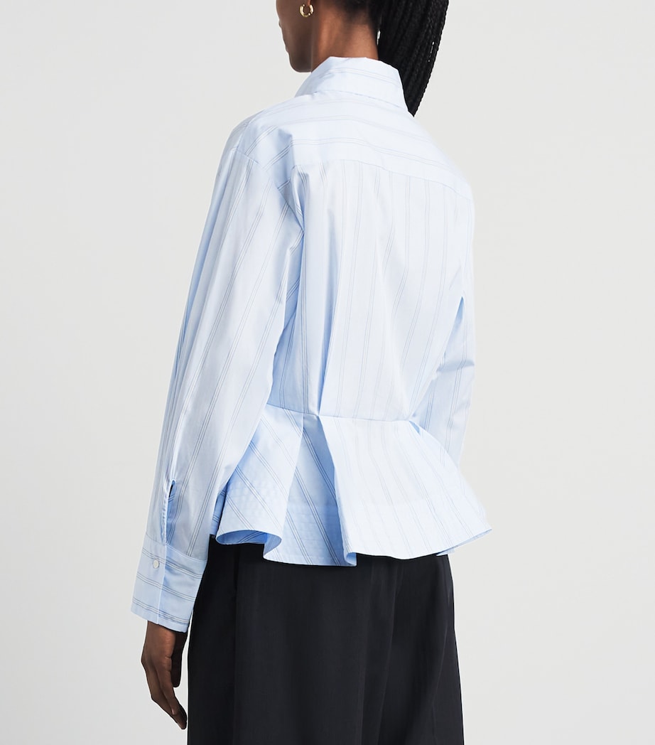Sandro Paris Womens Cotton Stripe Peplum Shirt Sky Blue Image 5