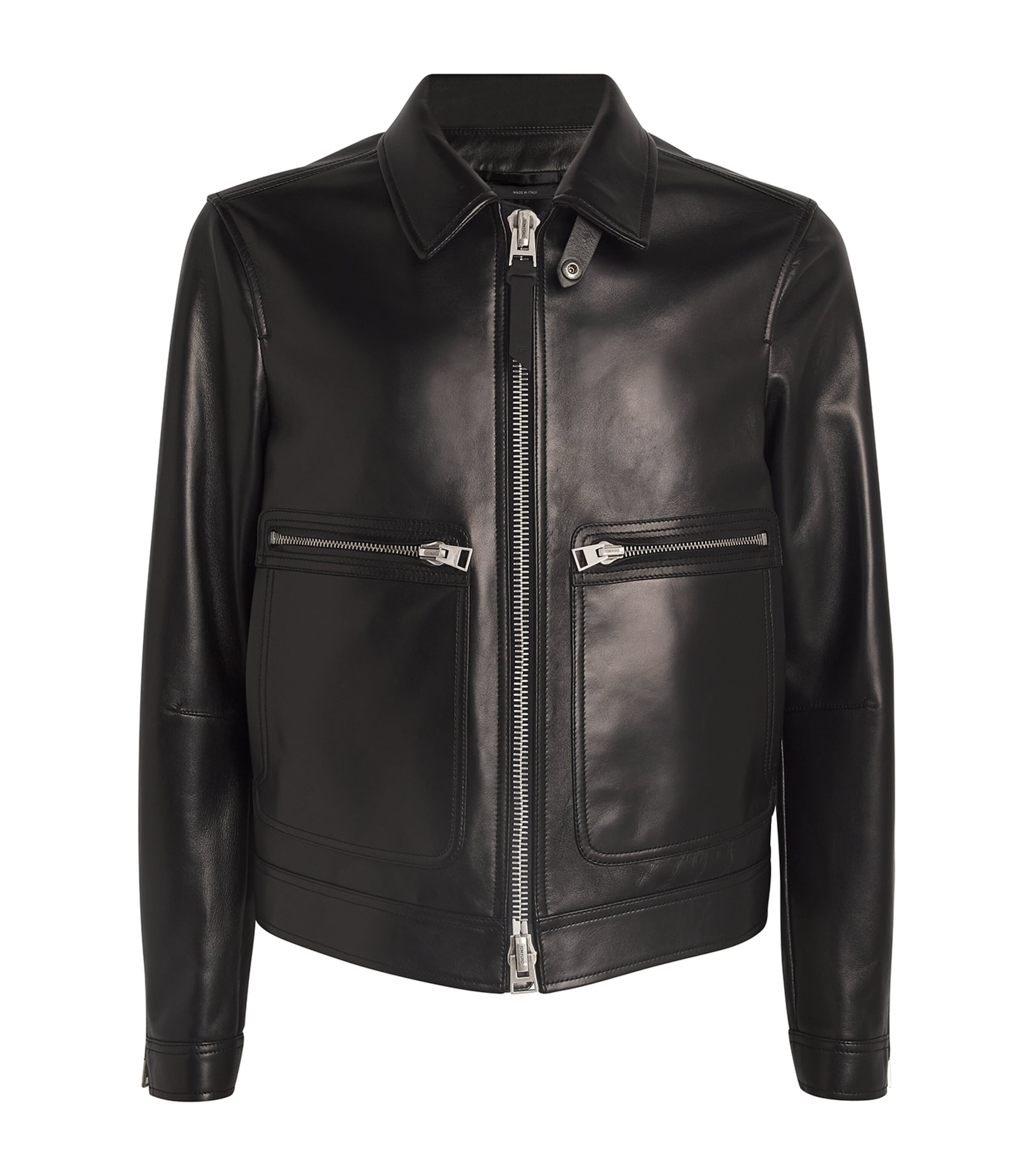 Tom Ford Leather Bomber Jacket In Black