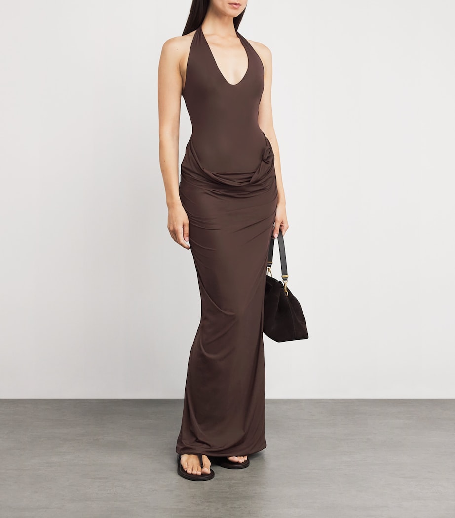 Maygel Coronel Brown Semi-Transparent Conto Maxi Dress | Harrods BG Maygel Coronel Brown Semi-Transparent Conto Maxi Dress | Harrods BG