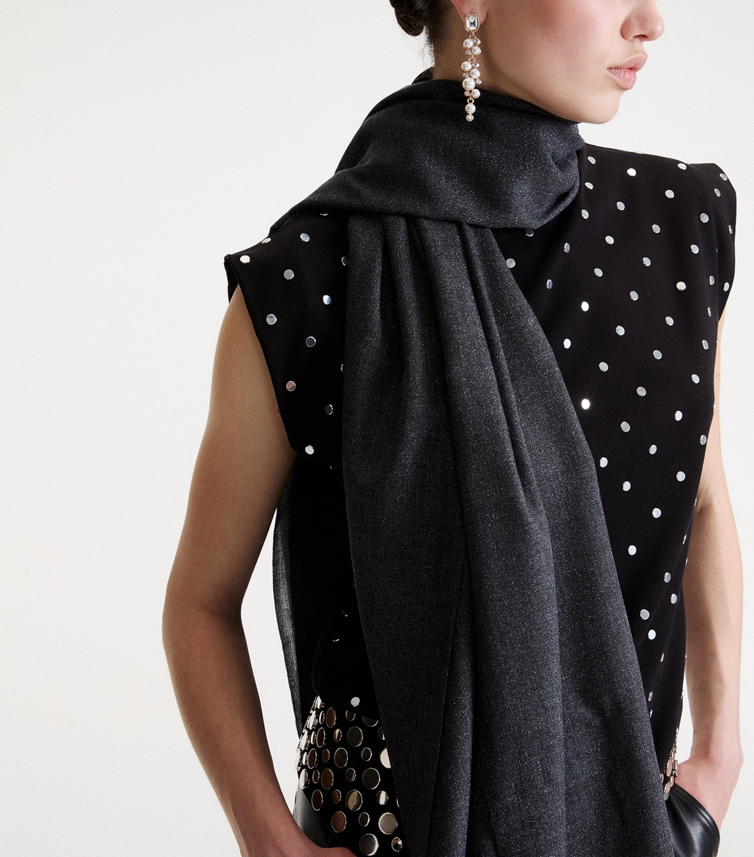 Marella Wool-Blend Lurex Scarf Grey Image 2