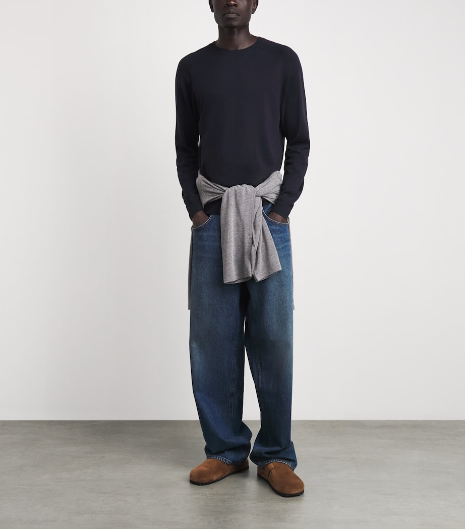 Sunspel Mens Sea Island Cotton-Cashmere Sweater Midnight Navy Image 2