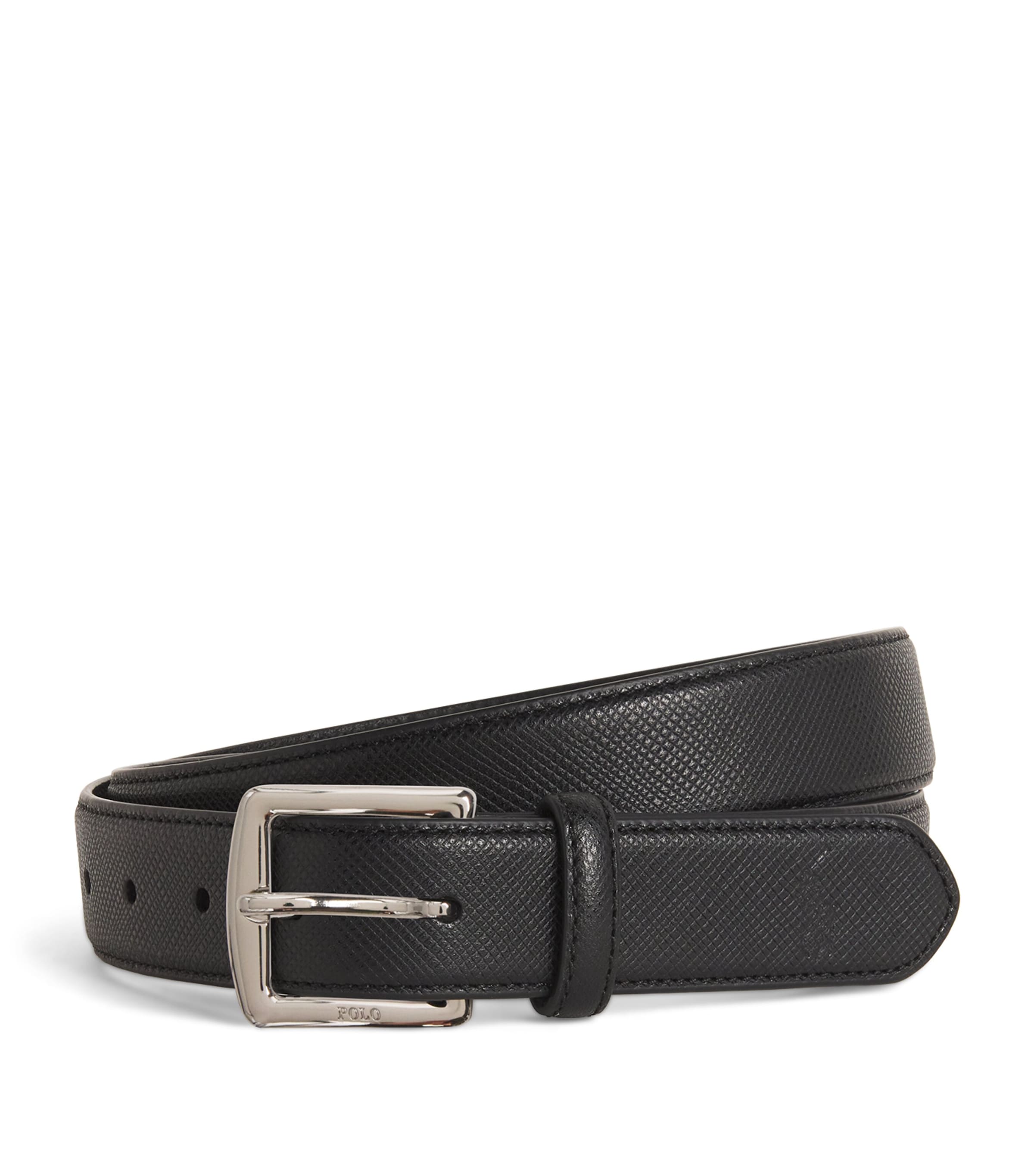 Shop Polo Ralph Lauren Saffiano Leather Belt In Black