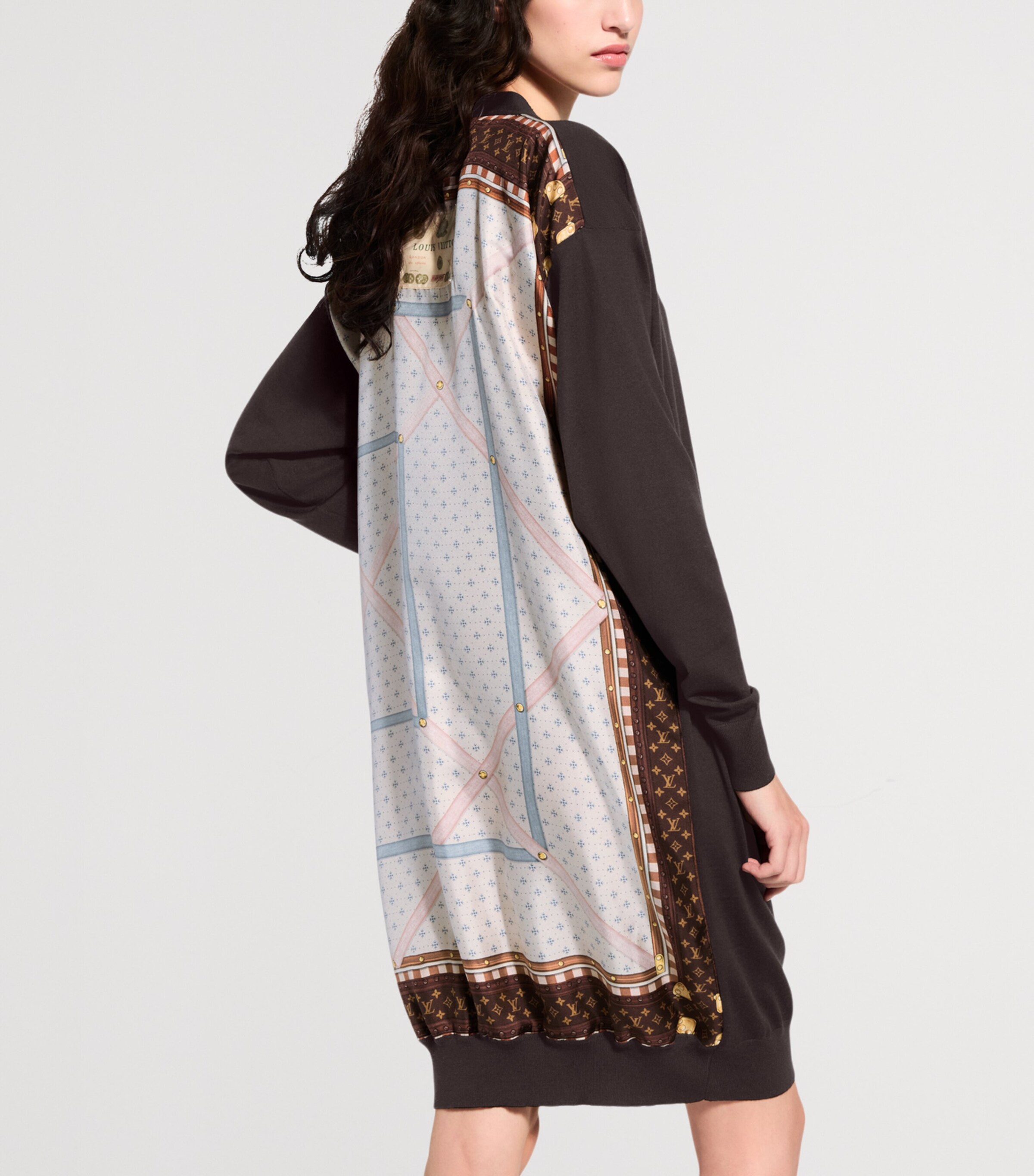LOUIS VUITTON Womens Wool-Silk Trunk Insert Cardigan Chocolate Brown Image 3