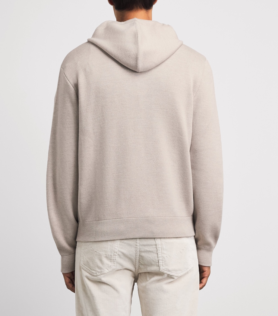 Jacob Cohën Mens Wool-Silk Knitted Zip-Up Hoodie Melange Beige Image 5