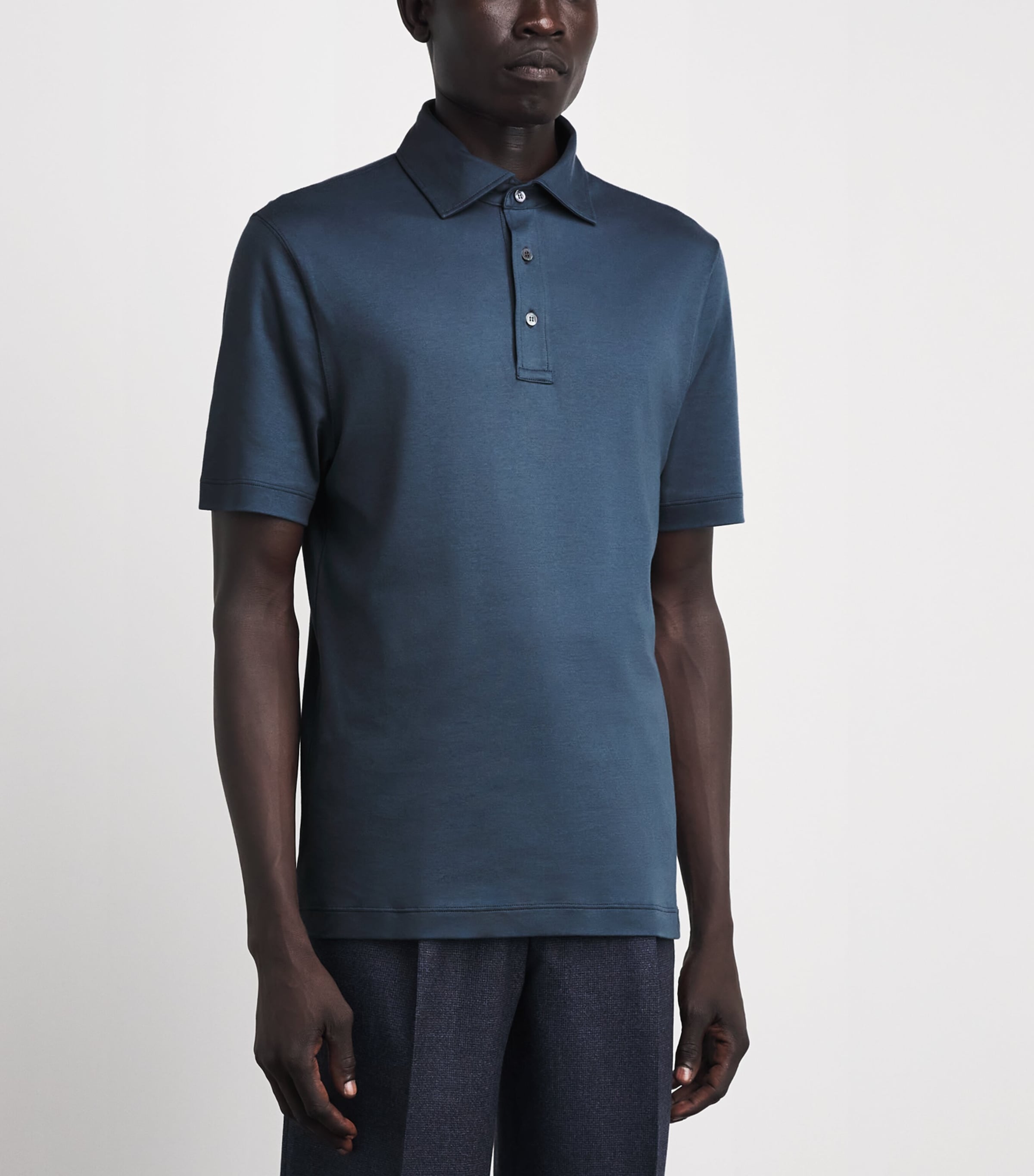 Canali Mens Cotton Polo Shirt Navy Image 4