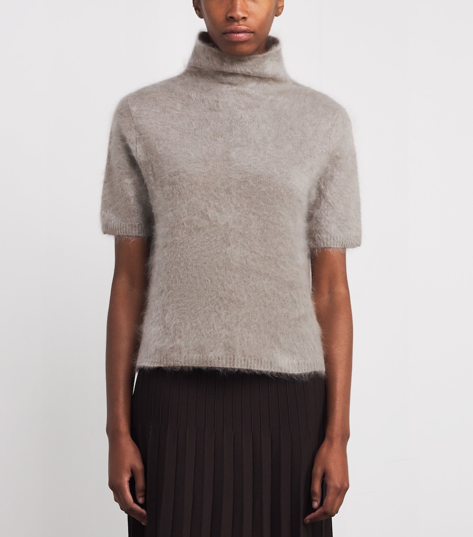 Brushed Cashmere Short-Sleeve Sweater GREIGE Image 3