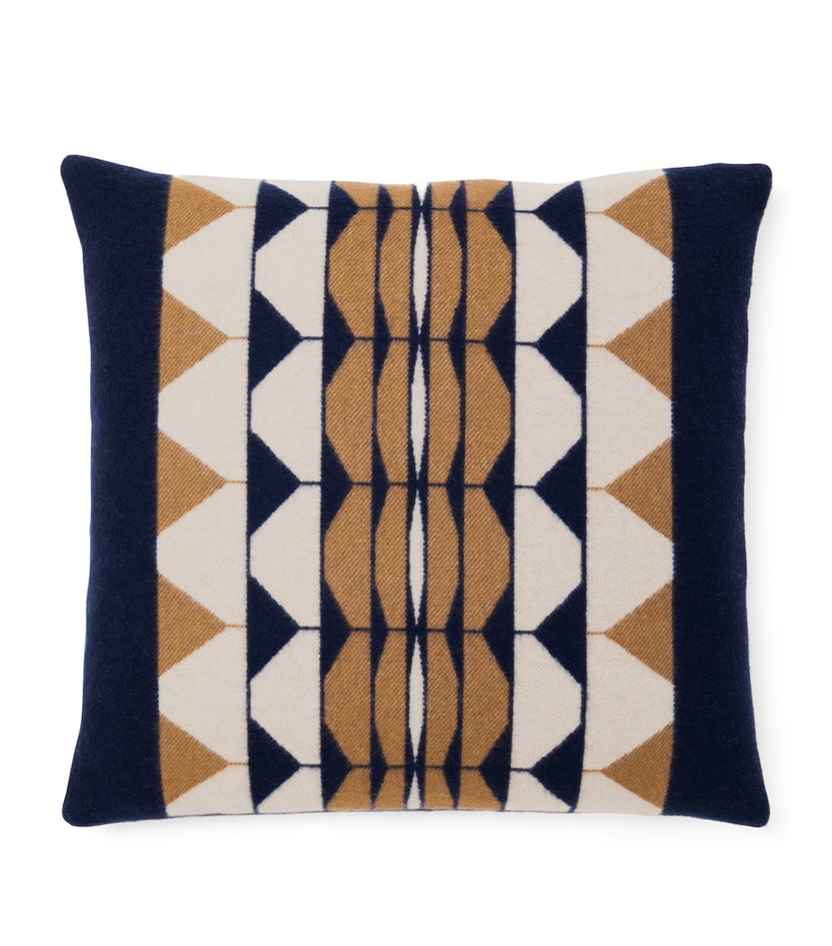 Wool-Cashmere Deco 001 Cushion (50cm x 50cm) 8E29 - BLUE/TAN Image 2