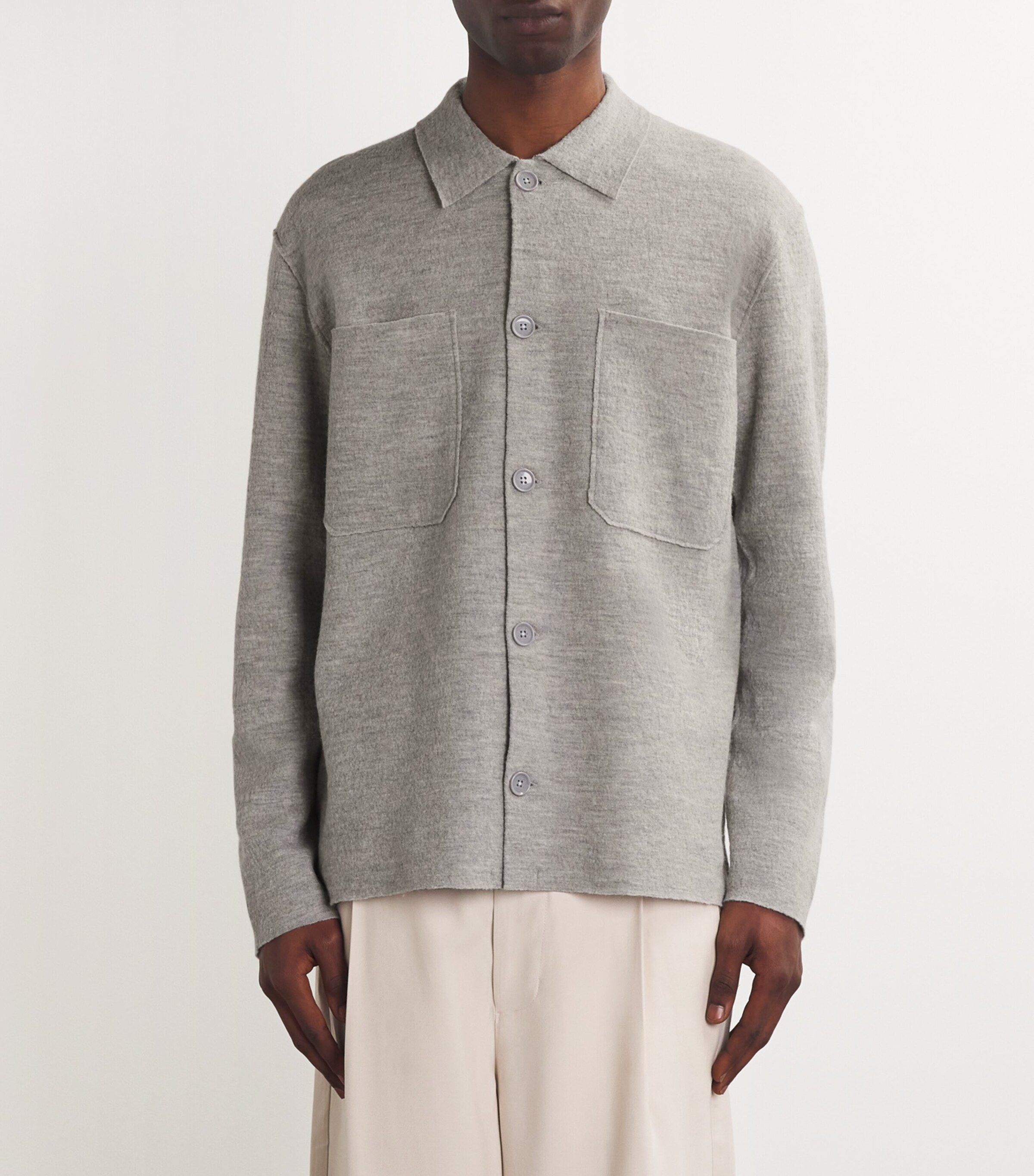 NN07 Mens Boiled Merino Jonas Overshirt Grey Melange Image 3