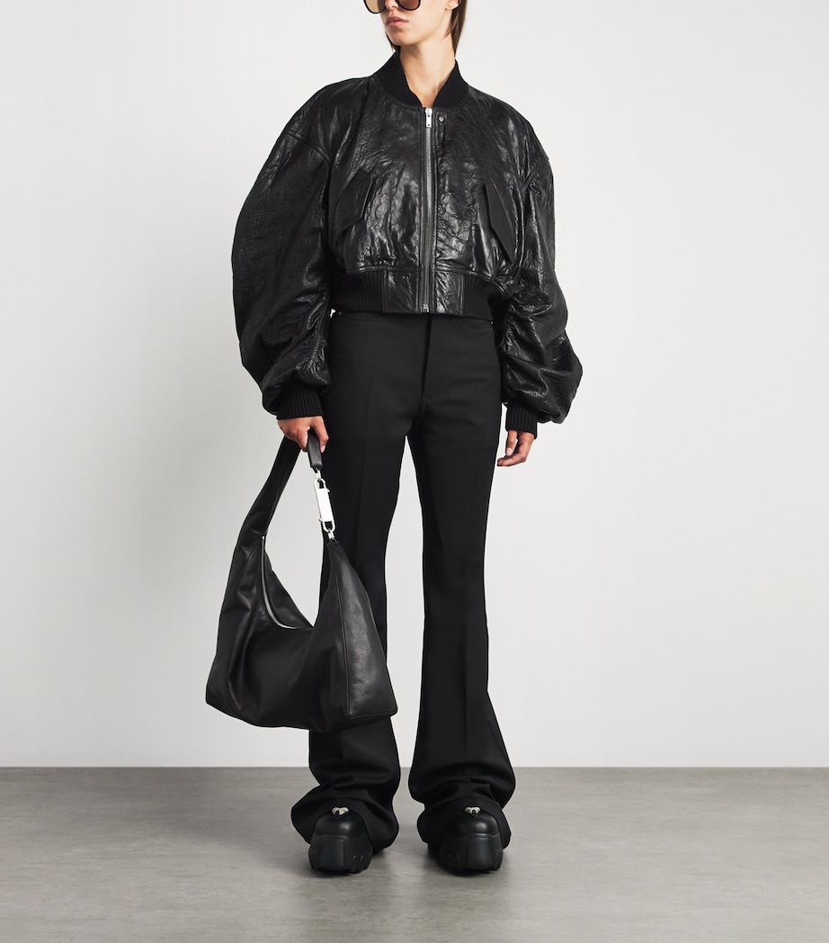 Rick Owens Womens Crinkled Leather Bomber Jacket Black Image 2