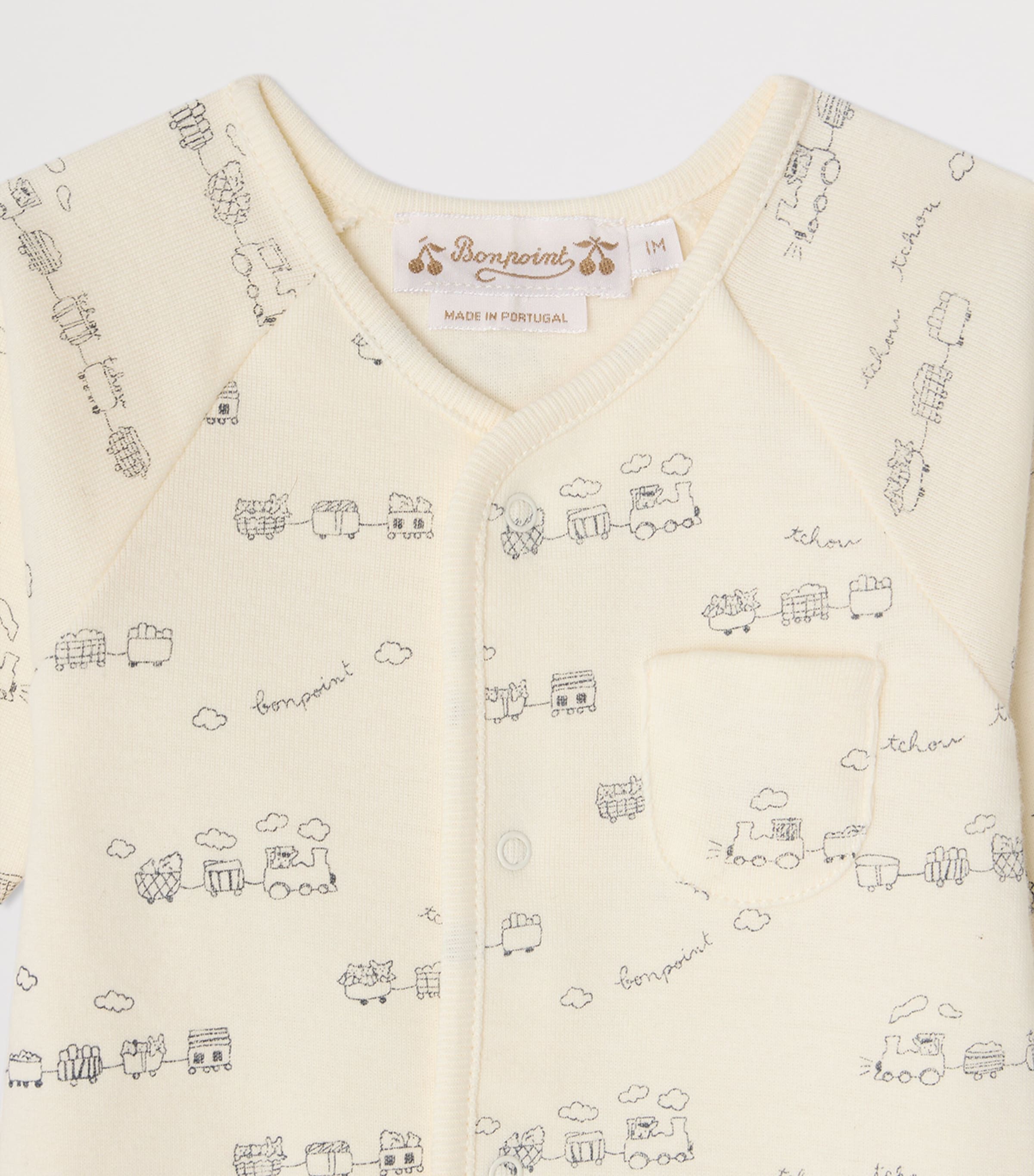 Bonpoint Cotton Train Print Playsuit (1-18 Months) Imp Bleu Image 3