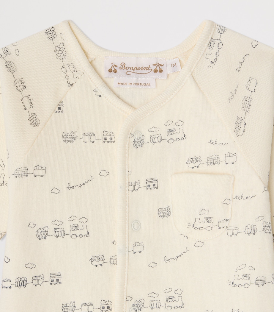 Bonpoint Cotton Train Print Playsuit (1-18 Months) Imp Bleu Image 3