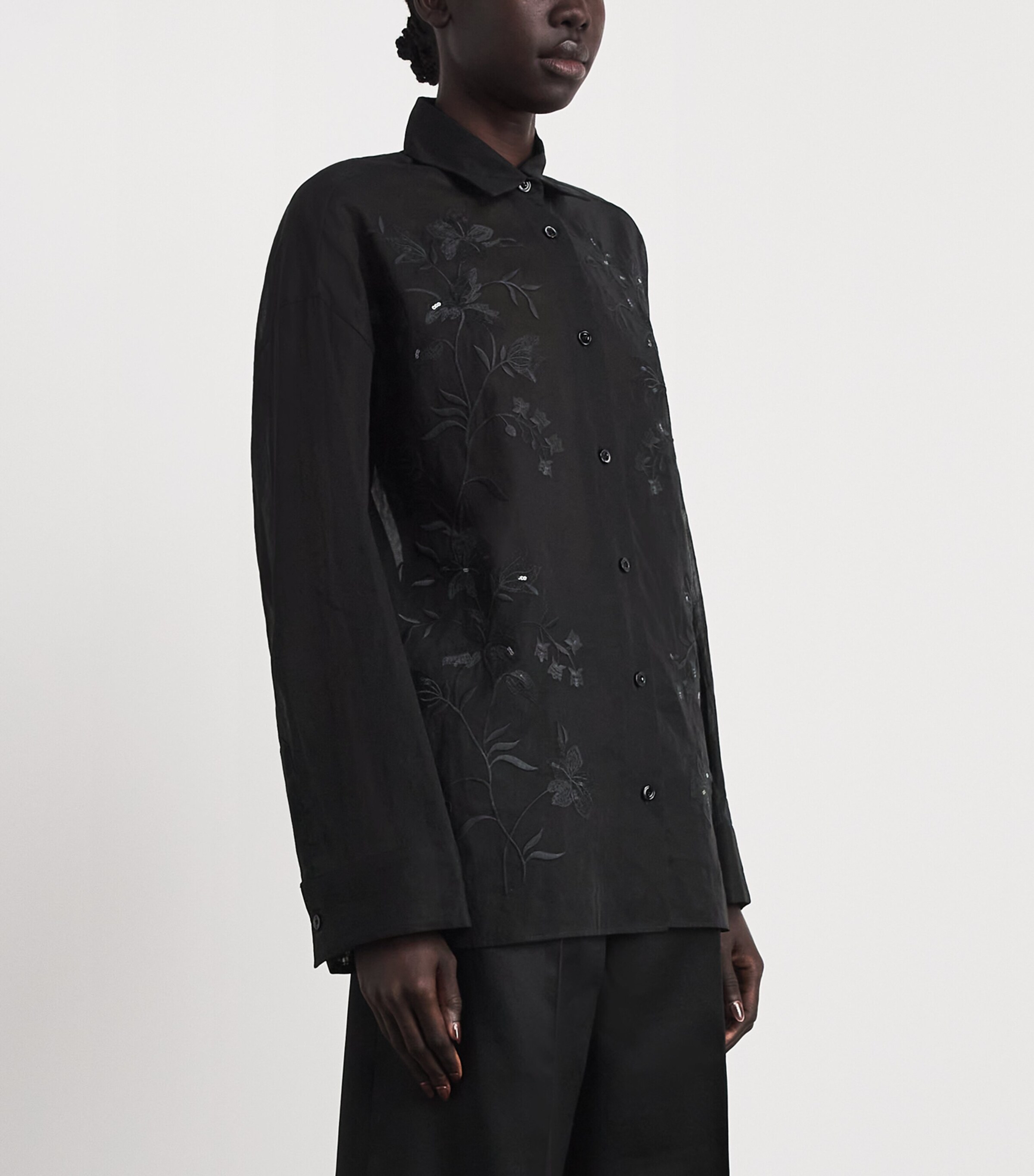 Eleventy Womens Cotton Embroidered Shirt Nero Image 4