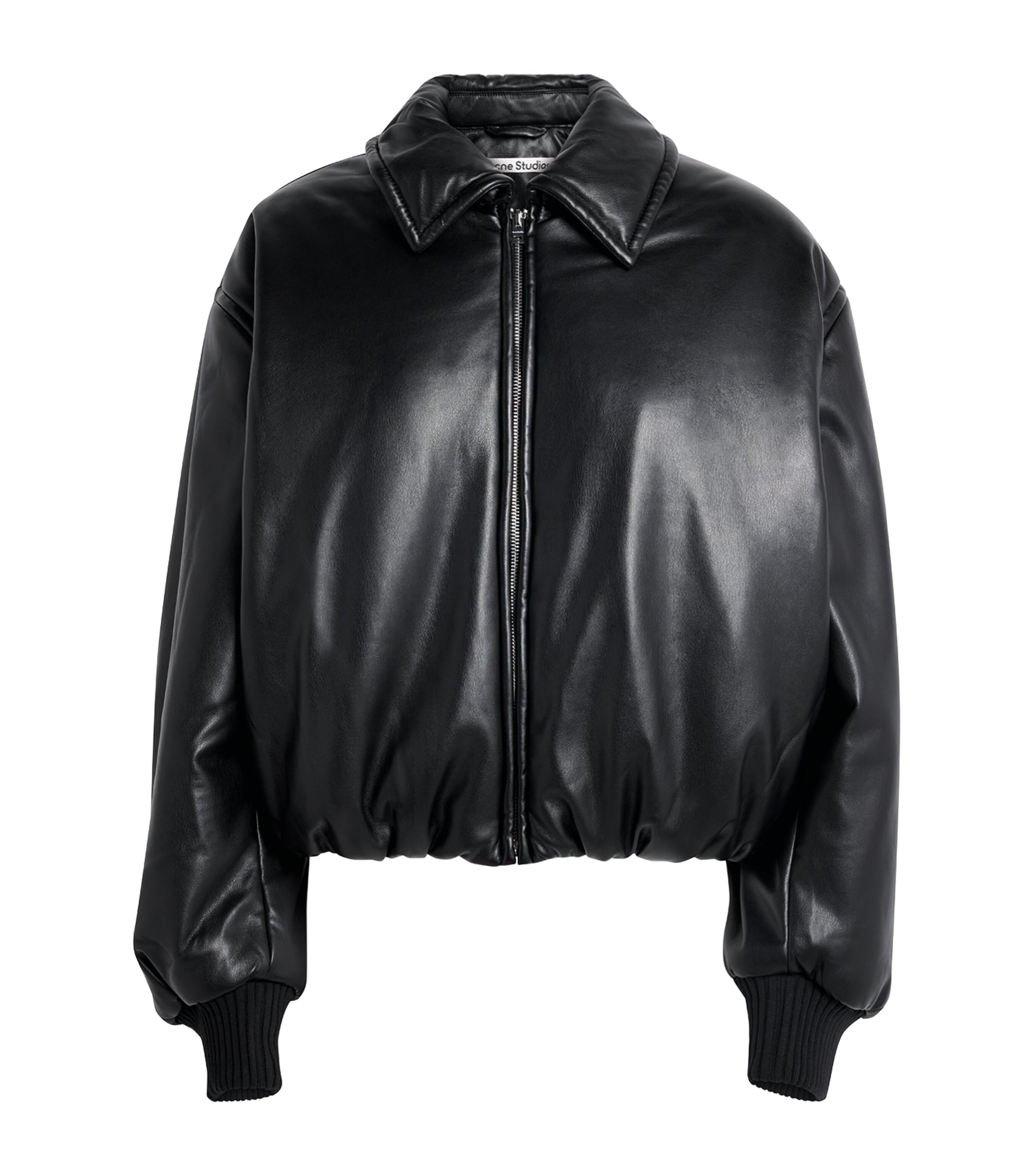 Faux Leather Bomber Jacket BLACK Image 1