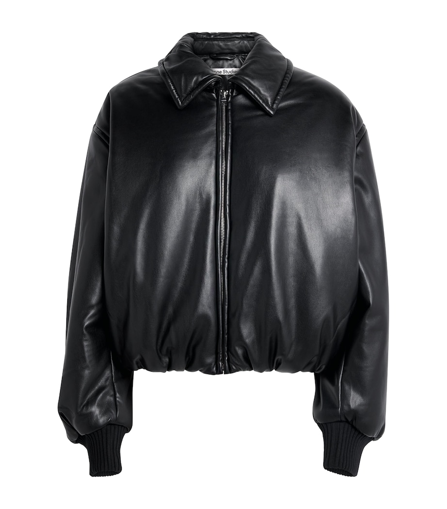 Faux Leather Bomber Jacket BLACK Image 1
