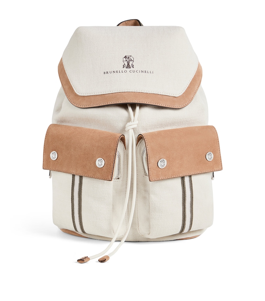 Brunello Cucinelli Kids Calfskin-Trim Cotton-Linen Backpack Image 1