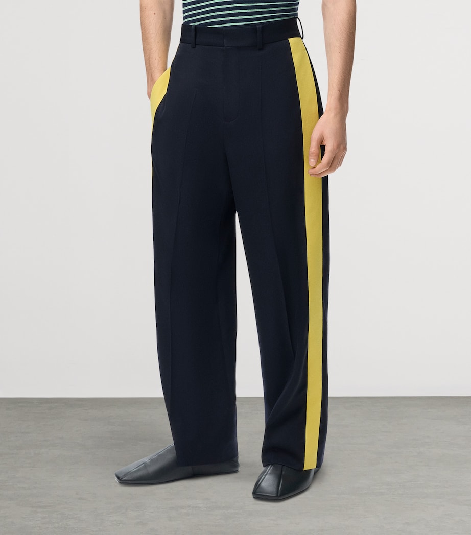 LOEWE Mens Wool-Blend Stripe Trousers Navy/yellow Image 3