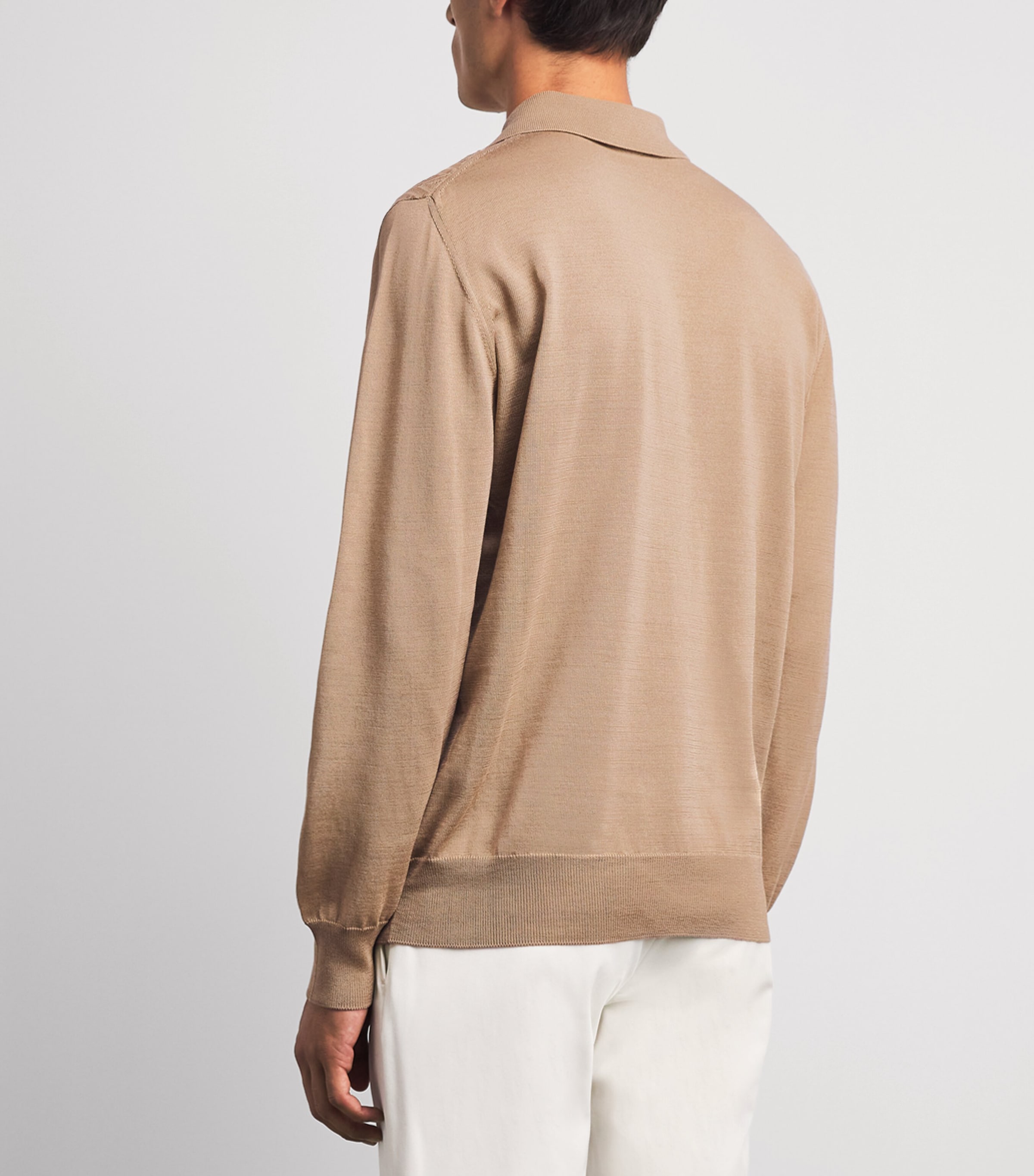 Eton Mens Cotton Chevron-Knit Polo Sweater Beige Image 5