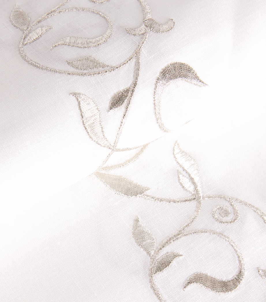 Linen Embroidered Scroll Tablecloth (170cm x 270cm) WHITE/SILVER Image 2