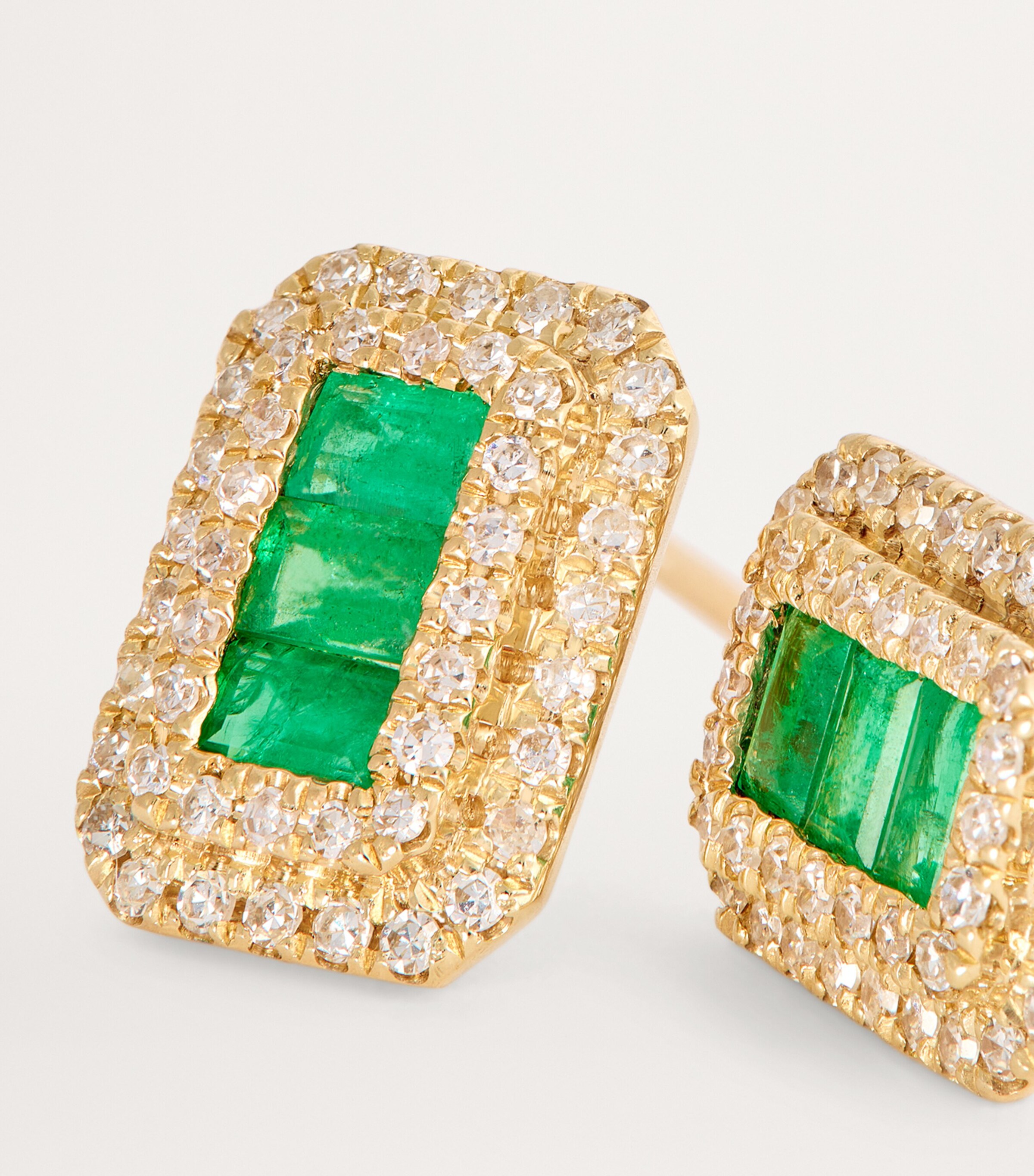 Yellow Gold , Emerald and Diamond Stud Earrings YELLOW GOLD Image 6