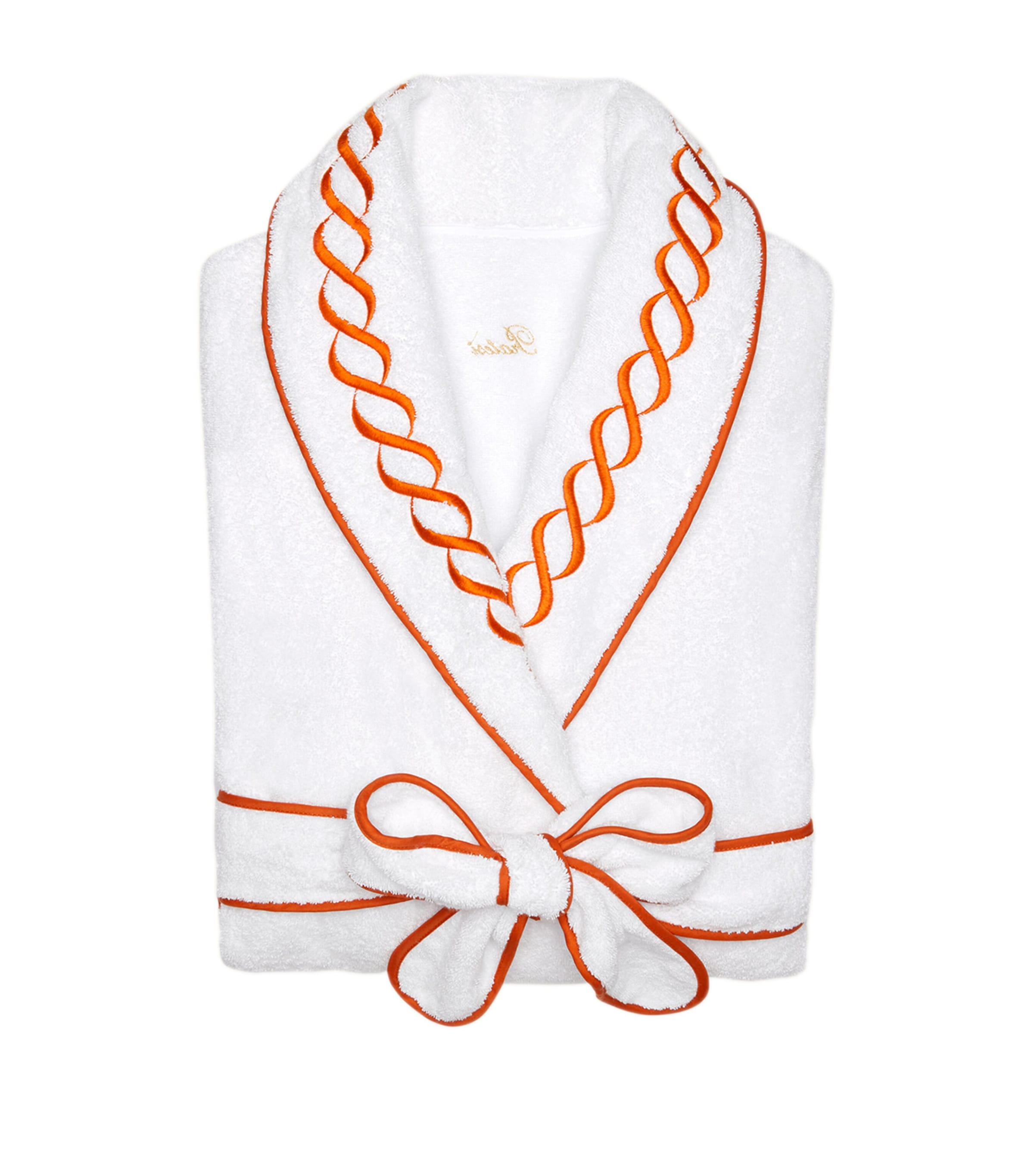 Pratesi Cotton Treccia Bathrobe (Small) White/orange Image 2