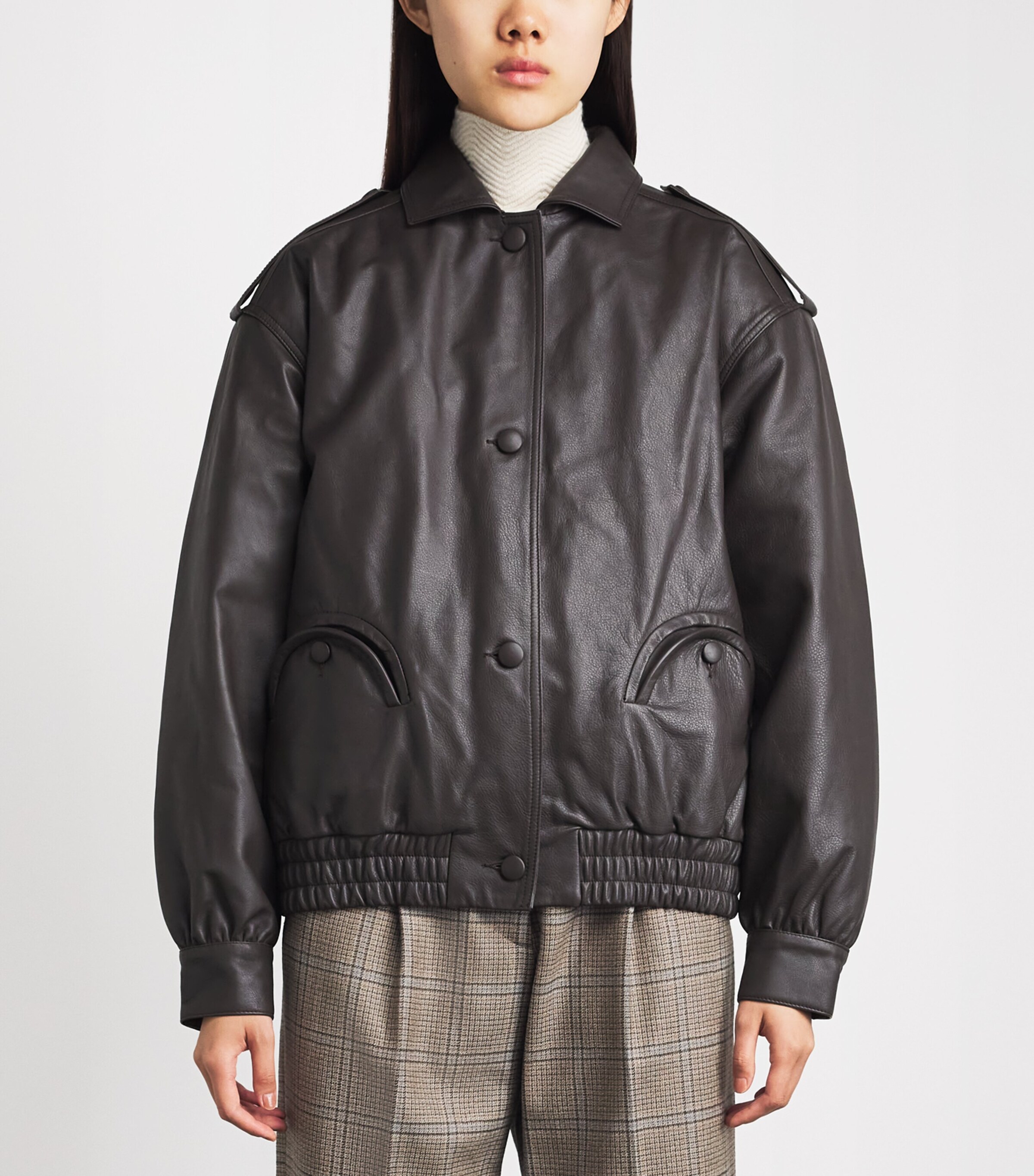 Blazé Milano Womens Leather Charlie Bomber Jacket Ebano Image 4