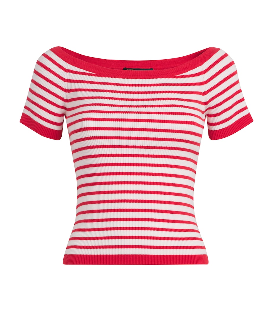 Maje Womens Stripe Rib-Knit Top Red Image 1