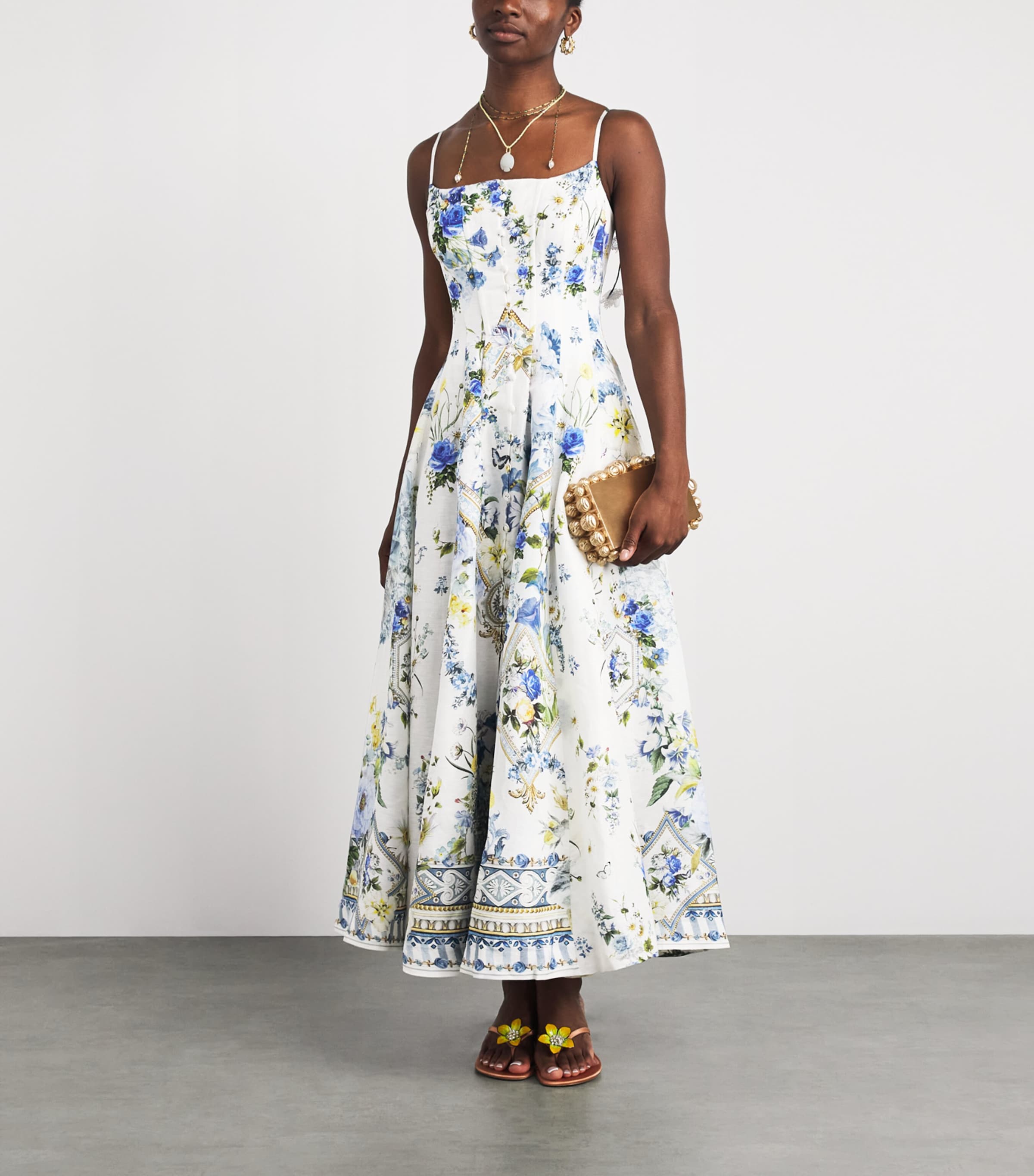 Camilla Womens Linen-Silk Corset Midi Dress Dandelion Skies Image 2