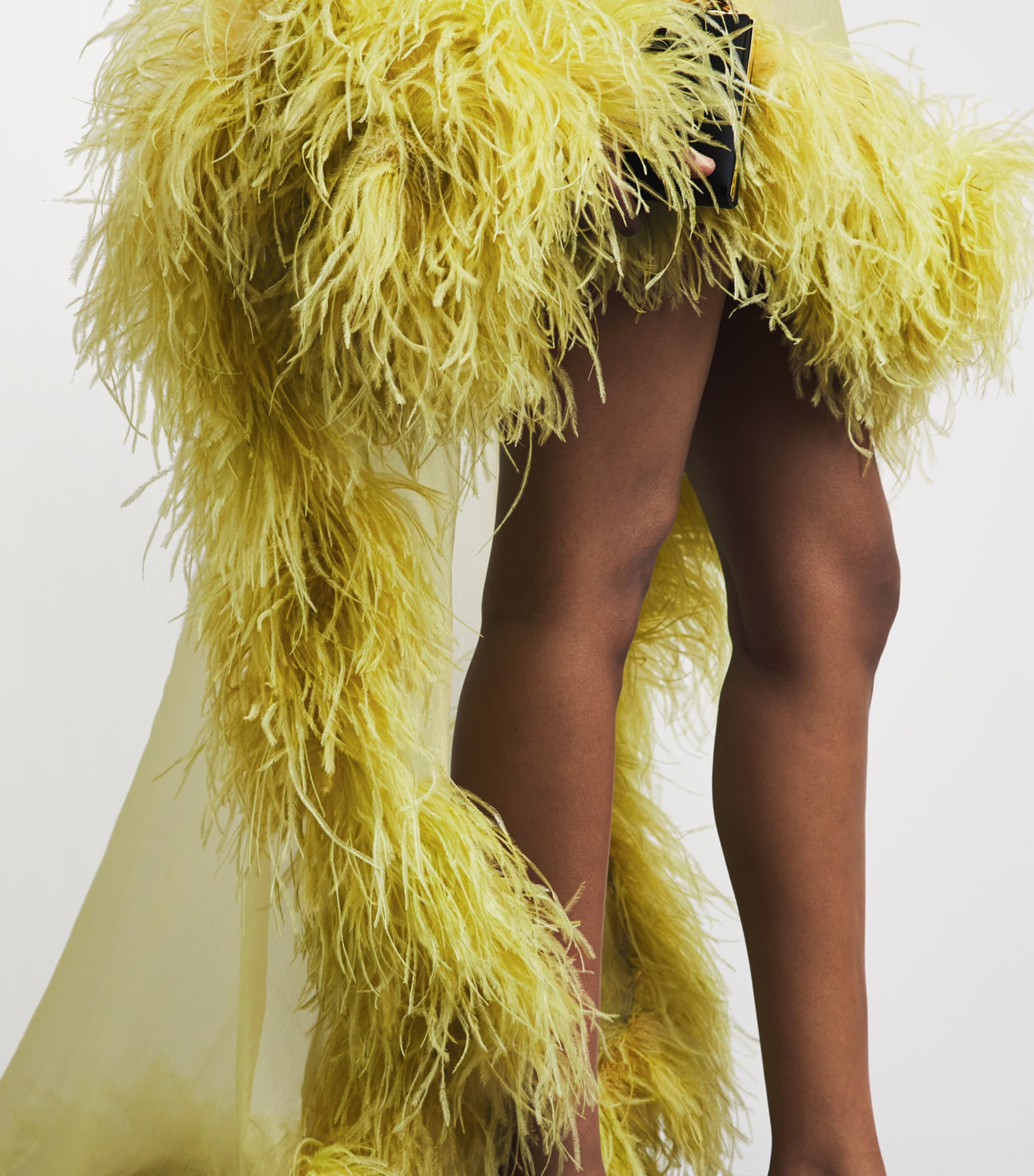 Taller Marmo Womens Ostrich Feather-Trim Daisy Mini Dress Gold Kiwi Image 3