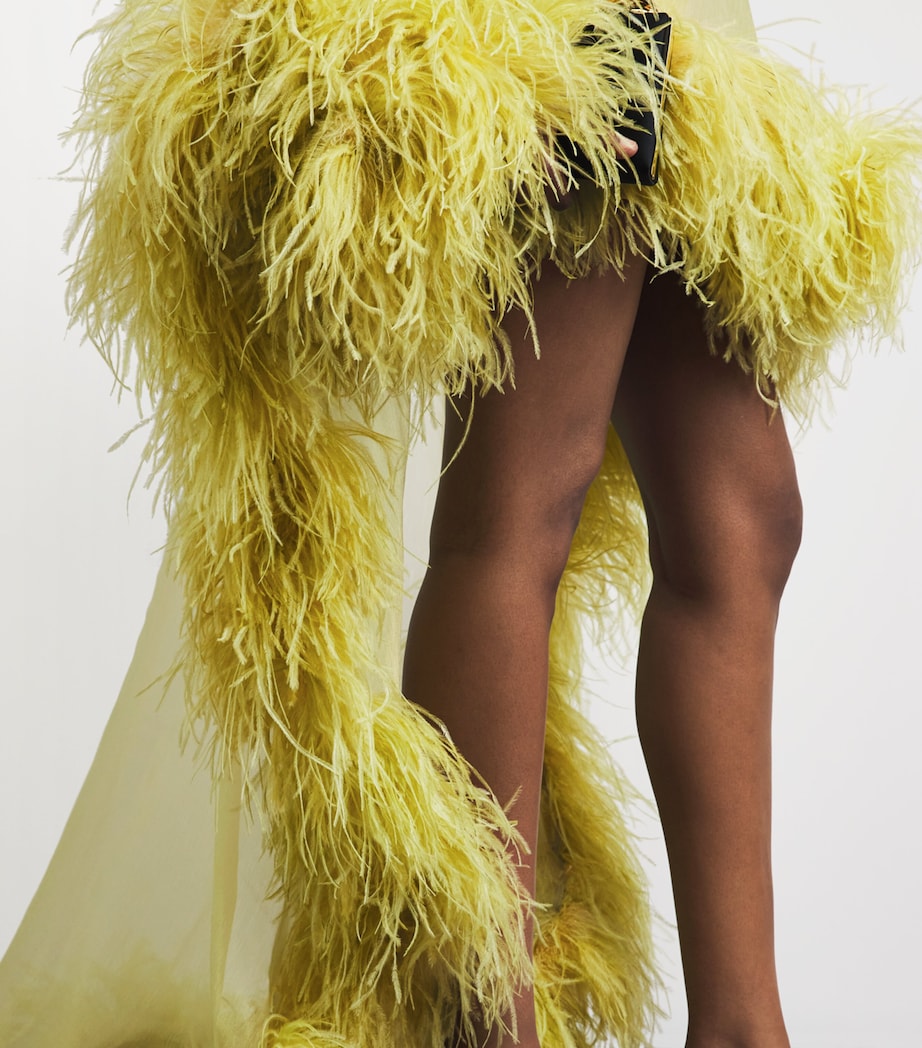 Taller Marmo Womens Ostrich Feather-Trim Daisy Mini Dress Gold Kiwi Image 3