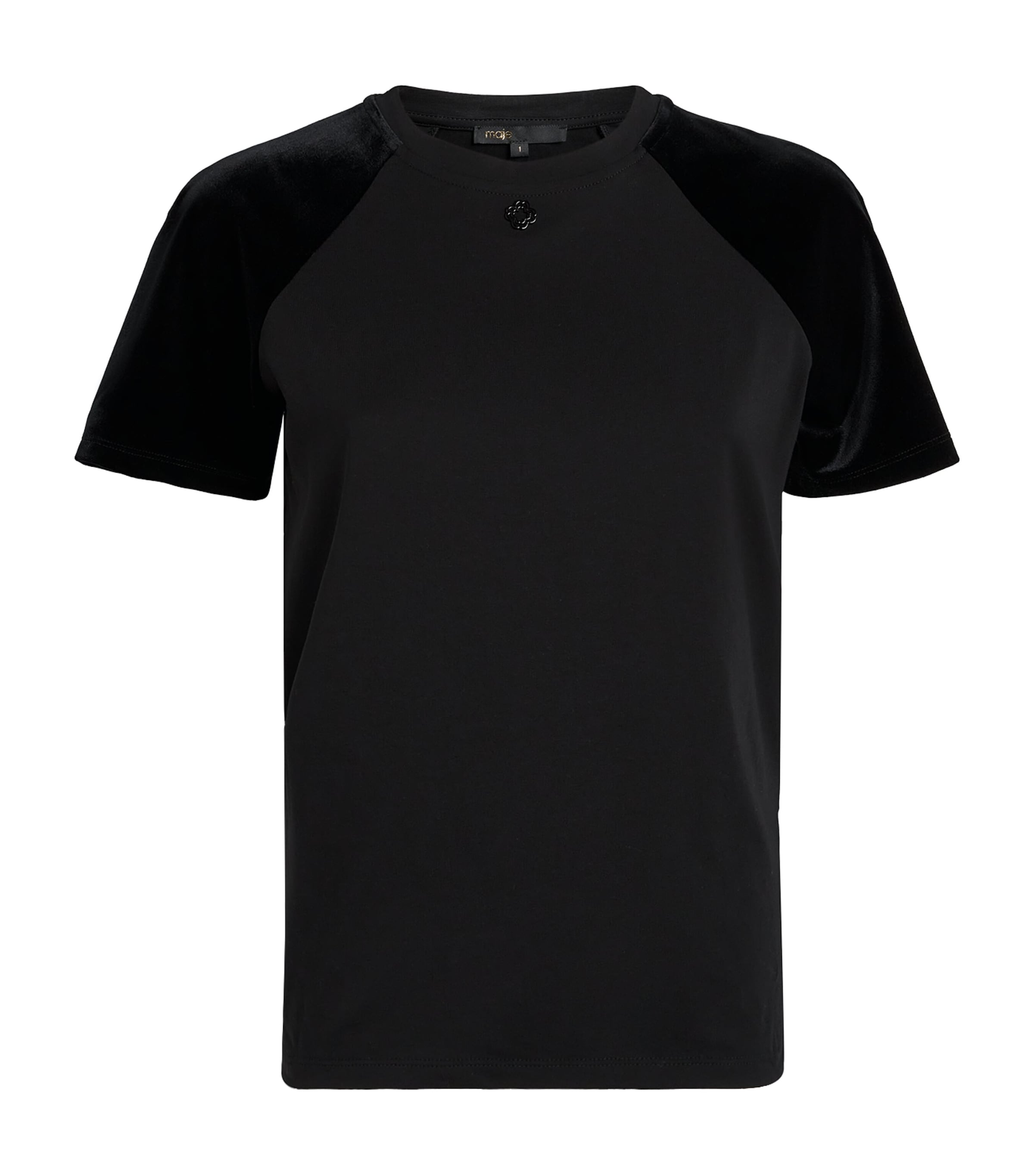 Maje Cotton Velvet-sleeved T-shirt In Multi