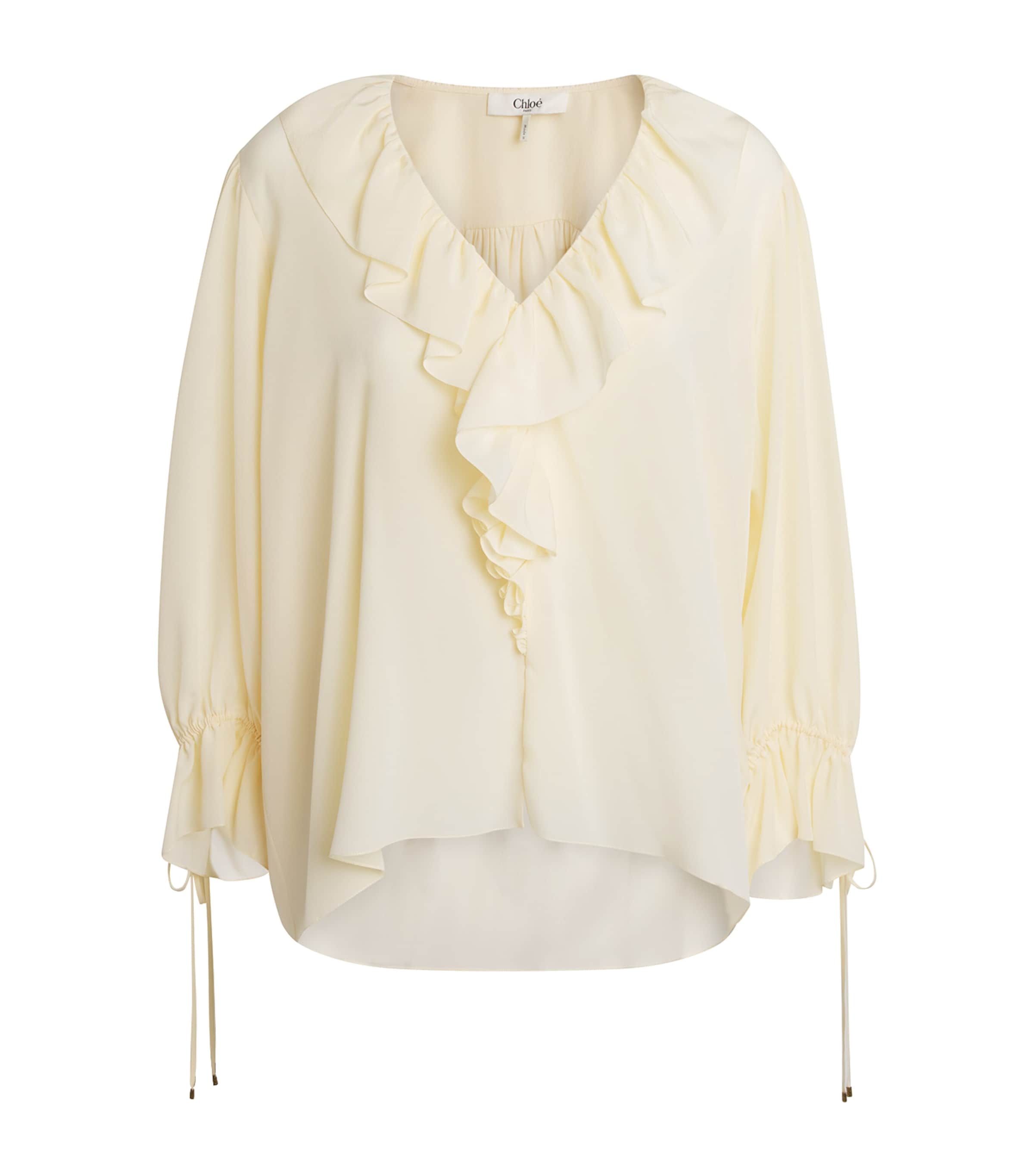 Chloé Womens Organic Silk Off-The-Shoulder Blouse Pristine White Image 1