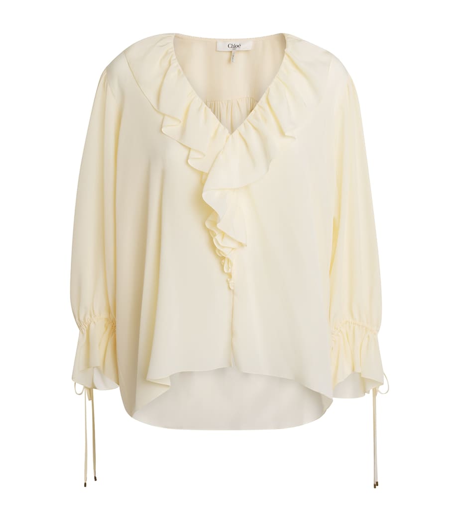 Chloé Womens Organic Silk Off-The-Shoulder Blouse Pristine White Image 1